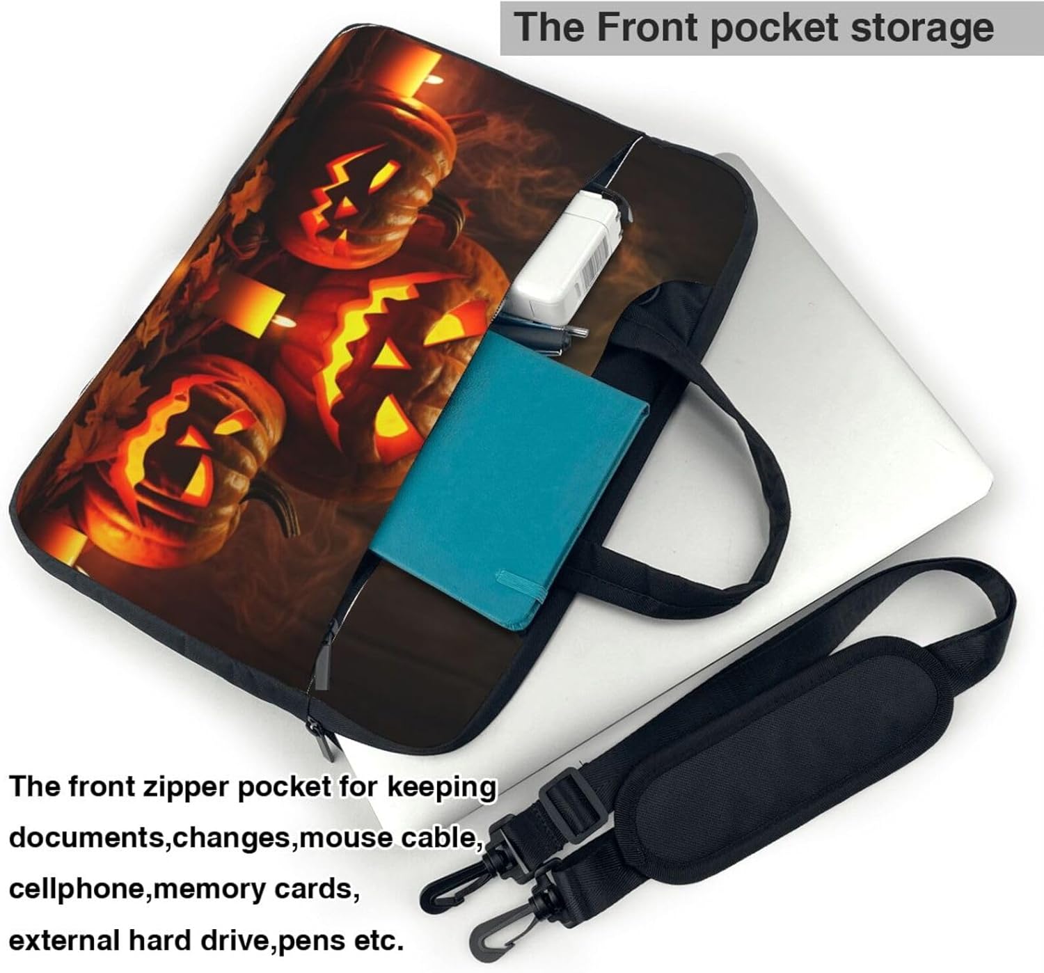 RLDOBOFE Halloween Pumpkin Laptop Bag with Zip Closure