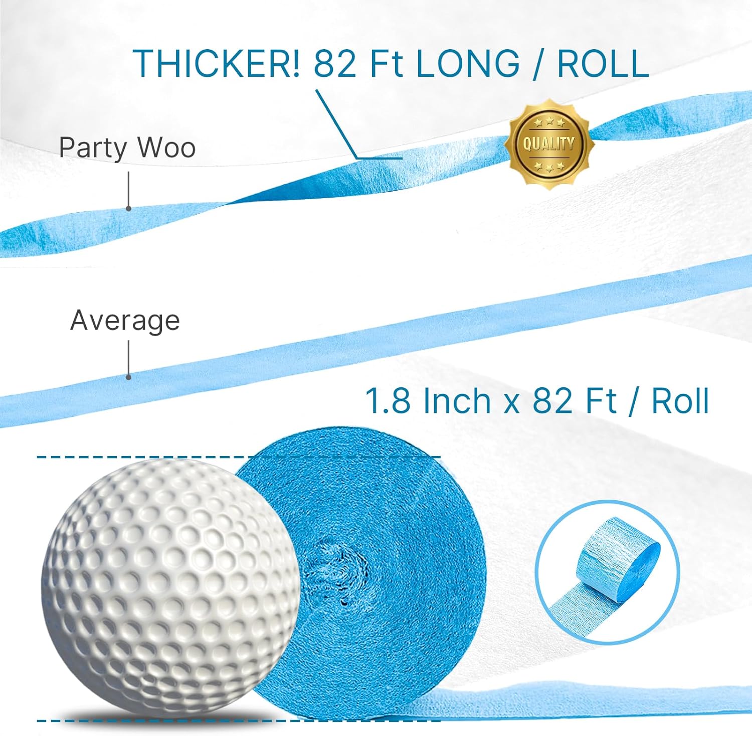 PartyWoo Crepe Paper Streamers 6 Rolls Blue and White