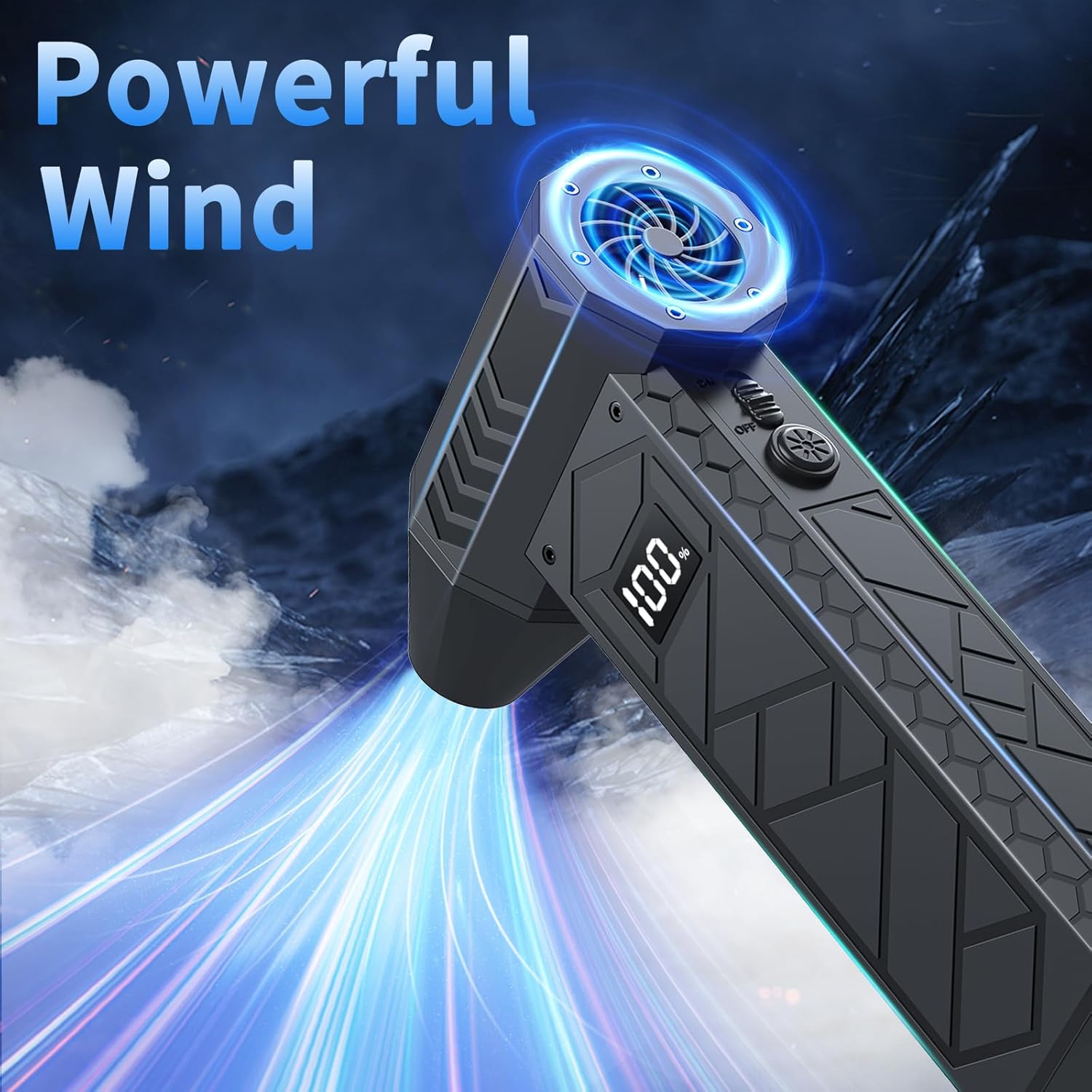 Electric Air Duster with LCD Screen and Flashlight - Black