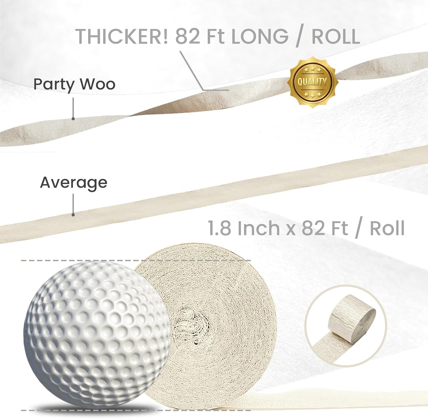 PartyWoo White Crepe Paper Streamers 4 Rolls 328ft Pack