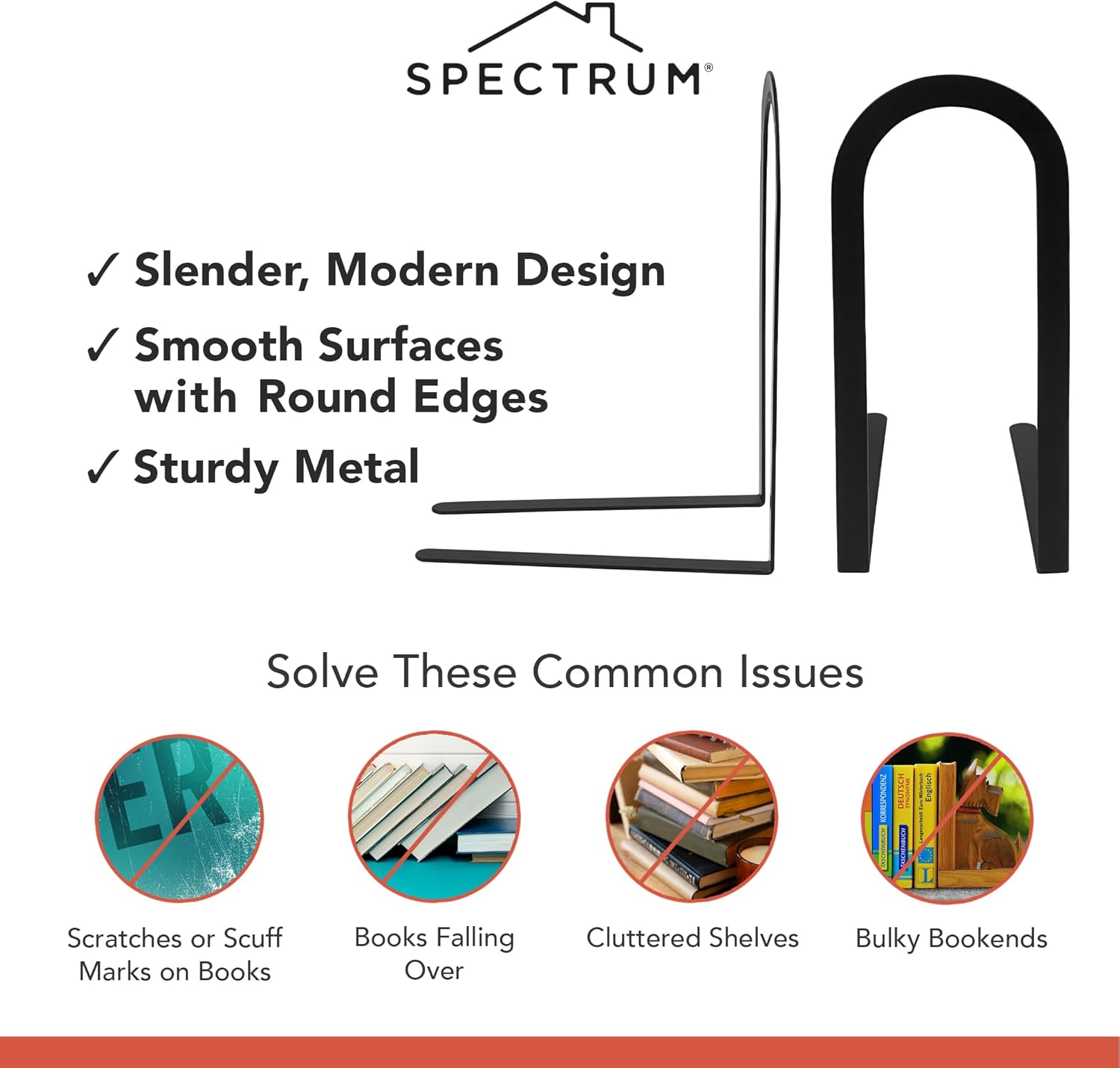 Spectrum Elements Book Ends Large Black Modern Metal