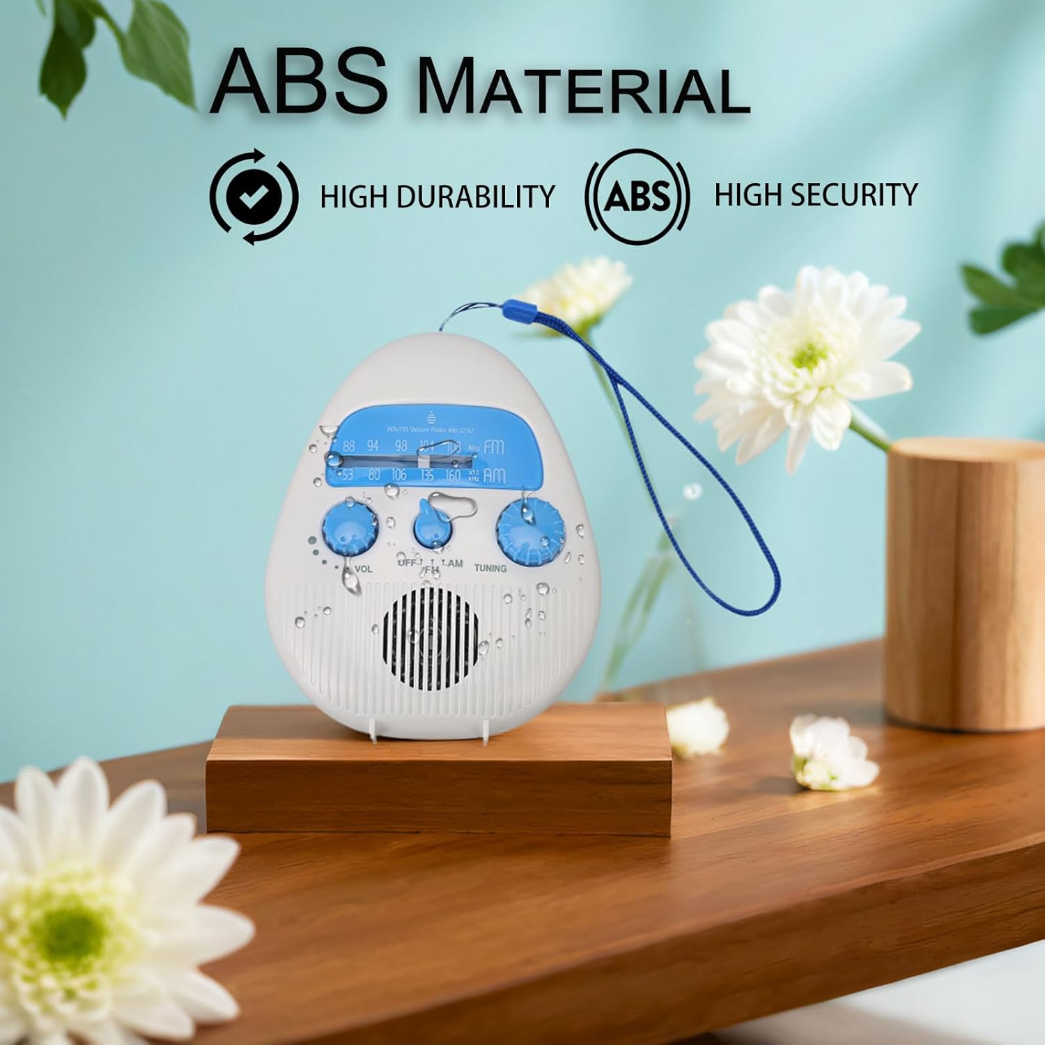 Shower Radio with AM FM Splash Proof and Rotating Knob
