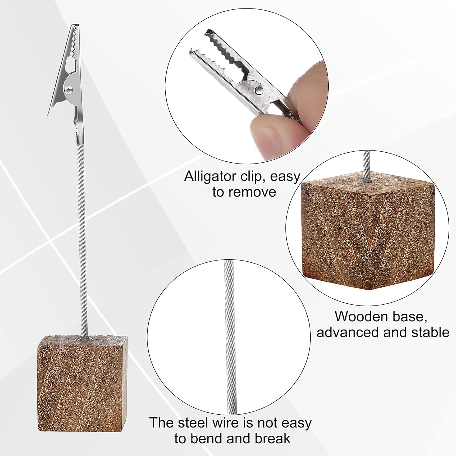 20 Pcs Wood Cube Memo Clip Holder with Alligator Clips