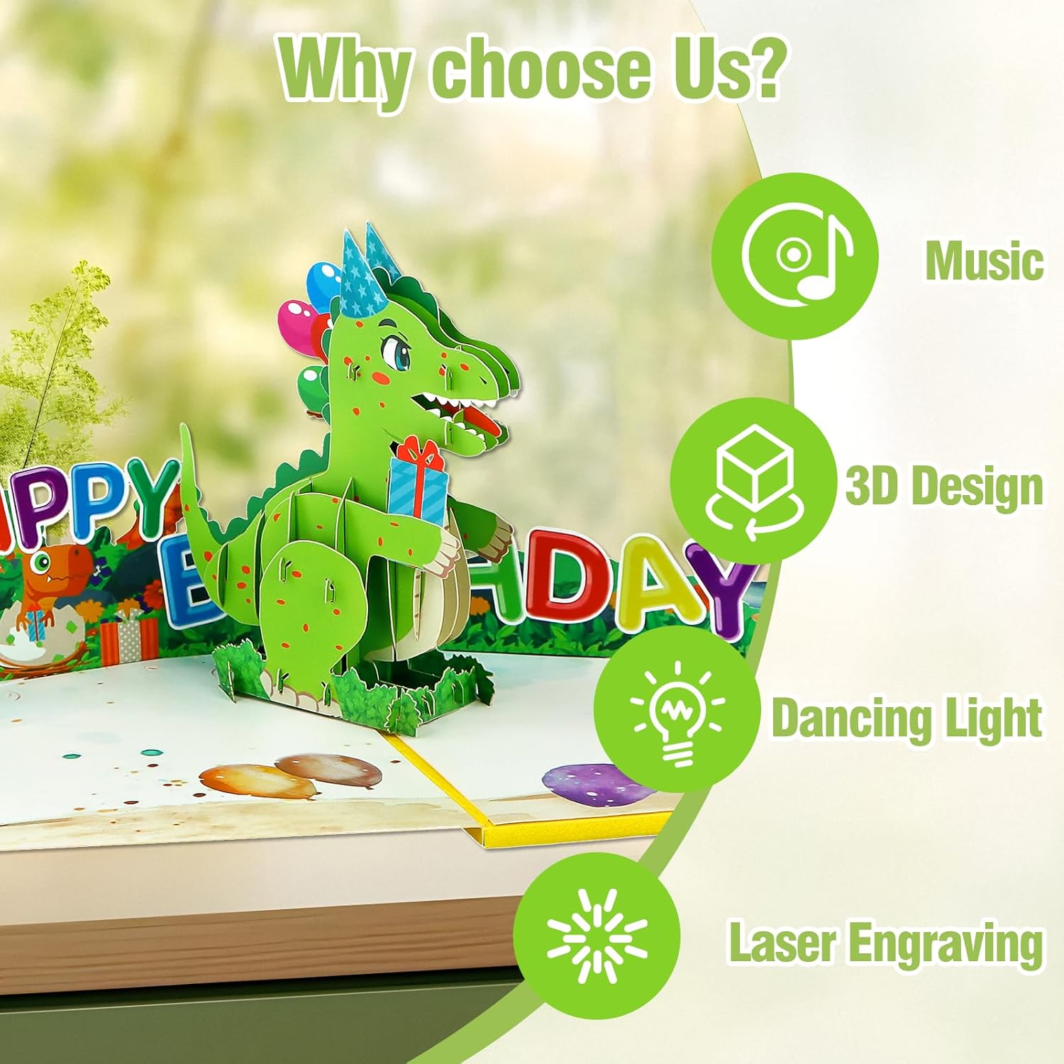 FaCraft Dinosaur Musical Birthday Card with Light and Music