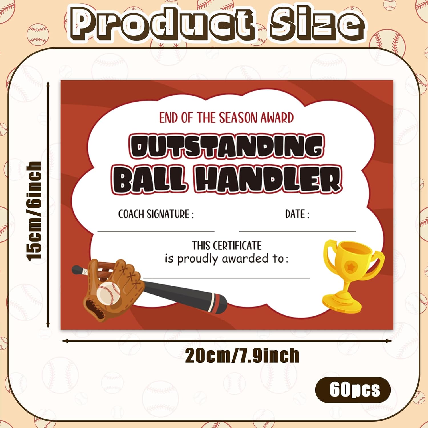 Baseball Achievement Certificates 60Pcs Set
