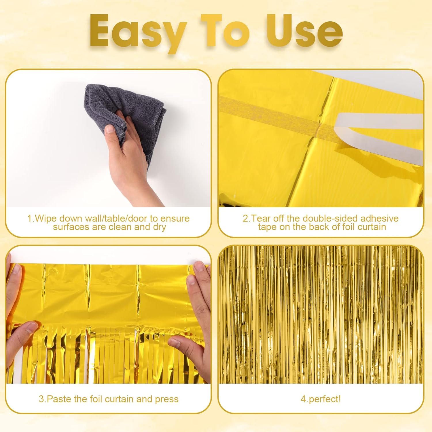 3 Pack Gold Foil Fringe Backdrop Curtains for Parties