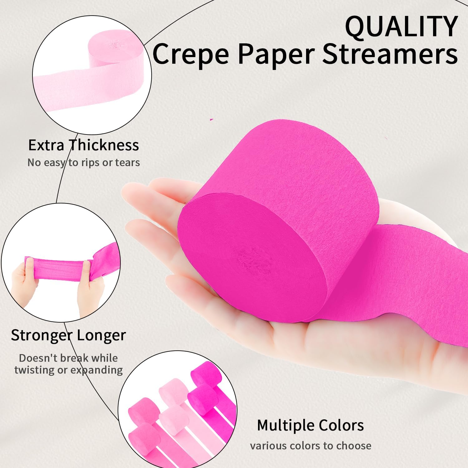 Crepe Paper Streamers - 6 Rolls 492ft Pink Party Decorations
