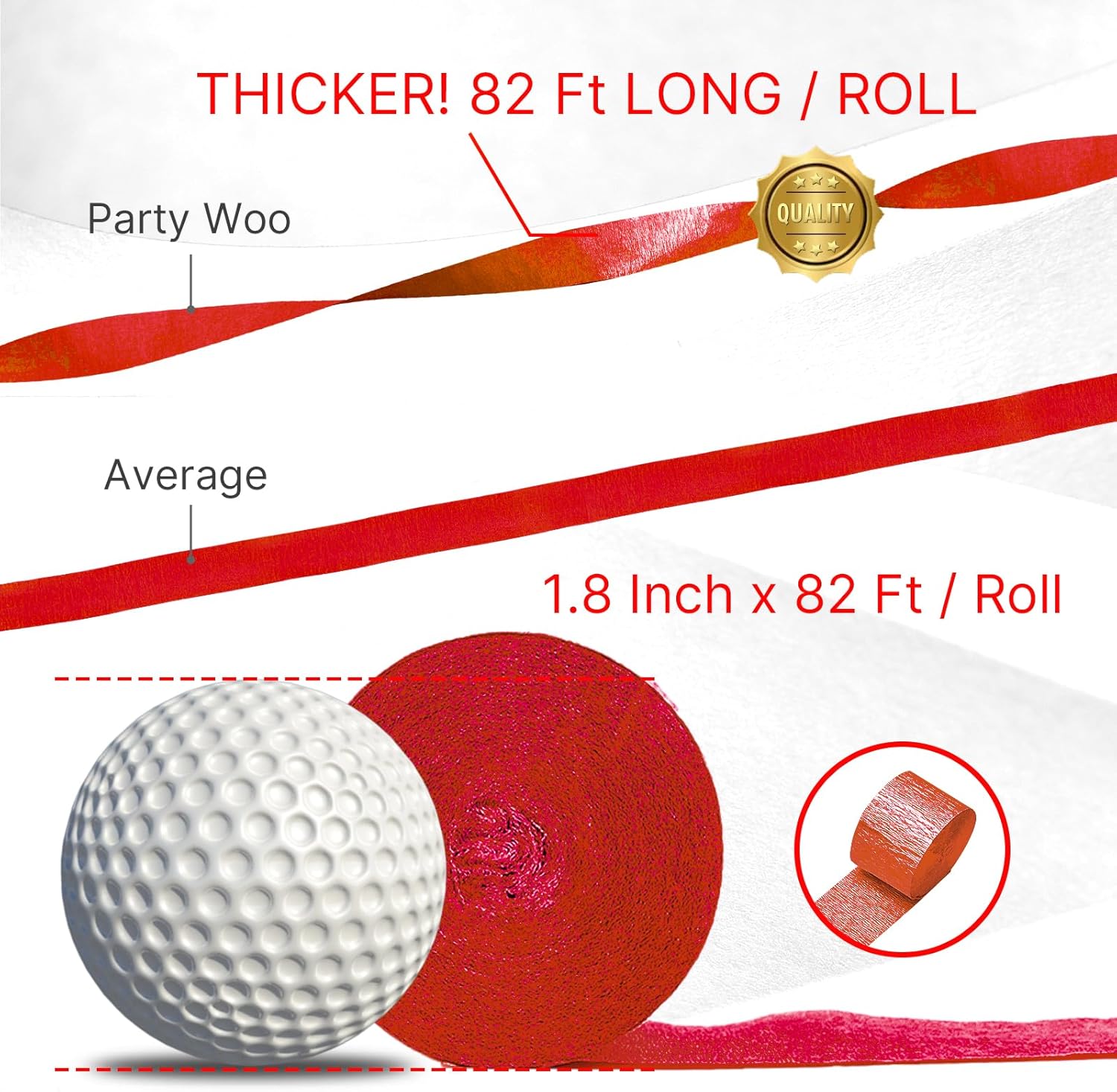 PartyWoo Red Crepe Paper Streamers 6 Rolls 492 Feet Pack