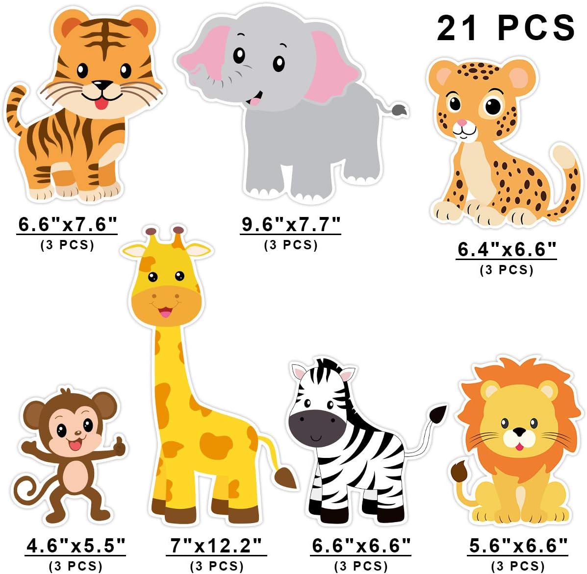 Zoo Animal Cutouts for Baby Shower Birthday Bulletin Board 21 Count