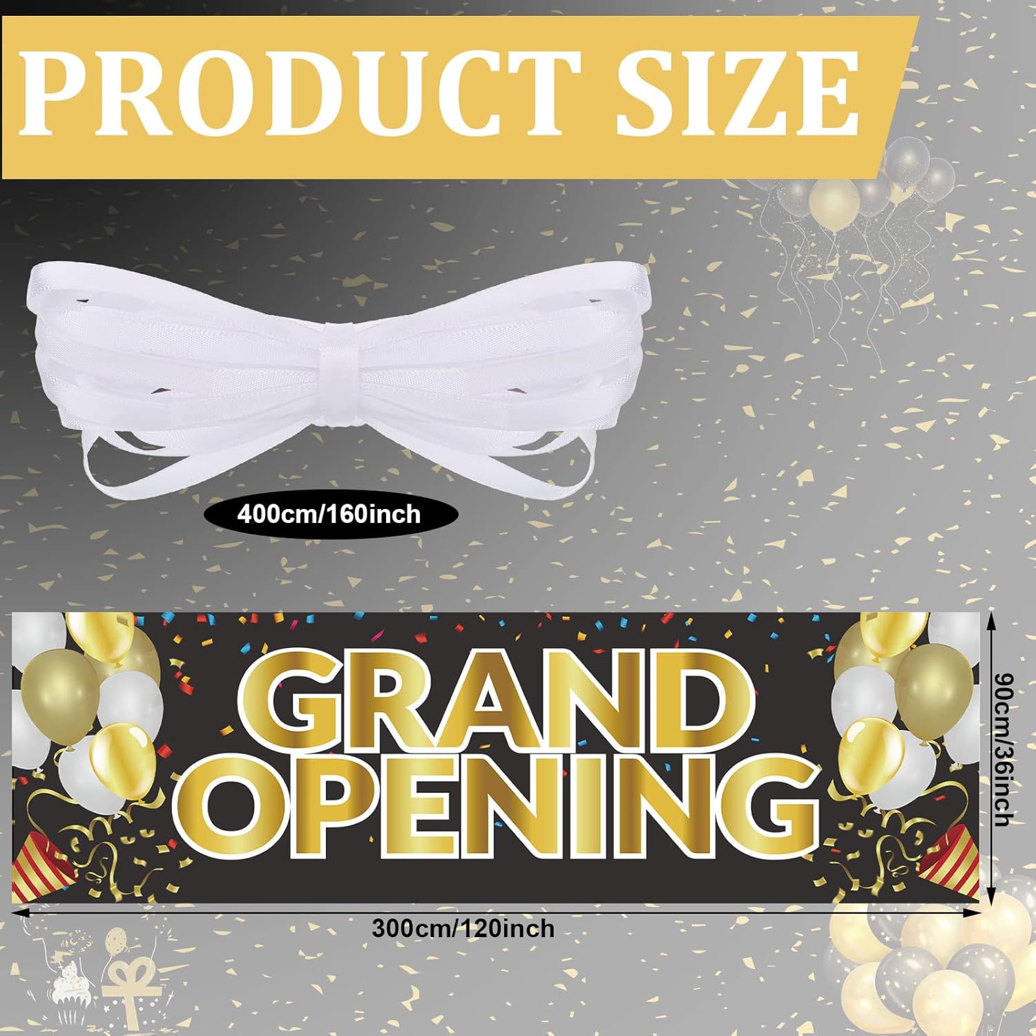 Grand Opening Banner 3x10 ft Oxford Cloth Sign and Hanging Rope
