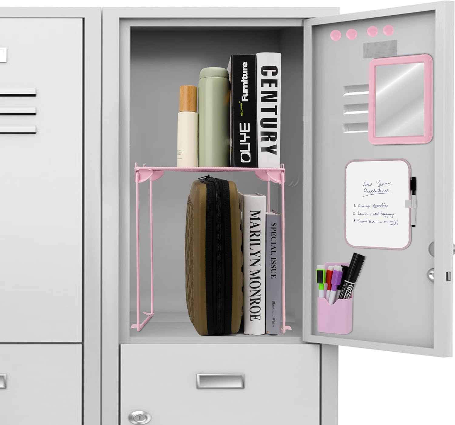 Pink Locker Accessories with Shelf Mirror and Whiteboard