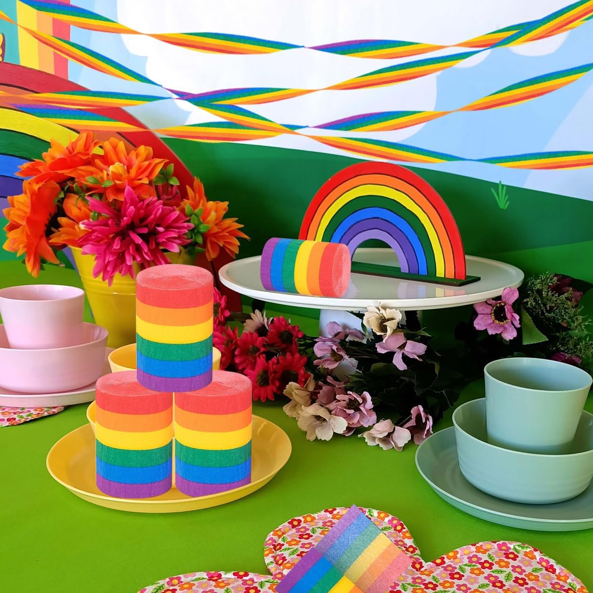 Willaudy Rainbow Crepe Paper Streamers 6 Rolls 197ft