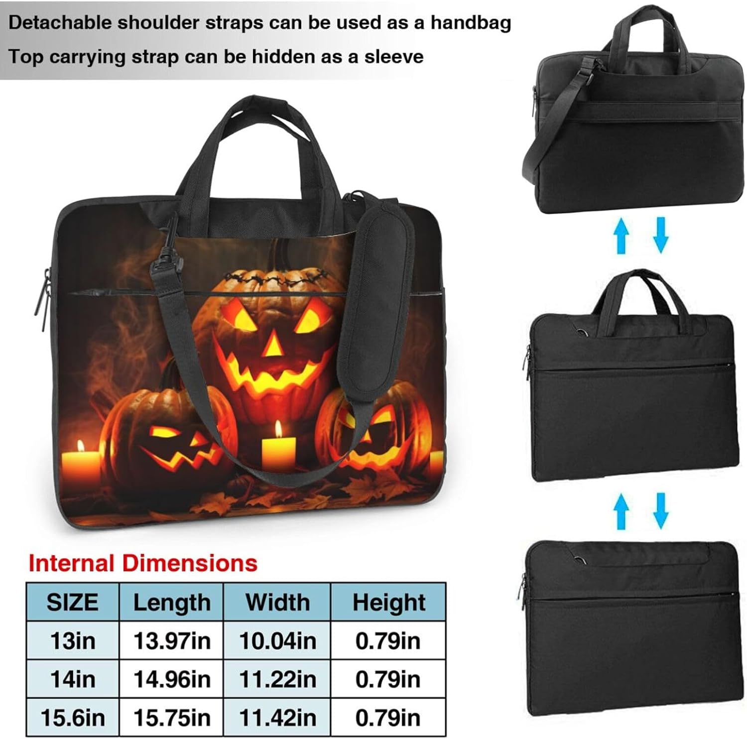 RLDOBOFE Halloween Pumpkin Laptop Bag with Zip Closure
