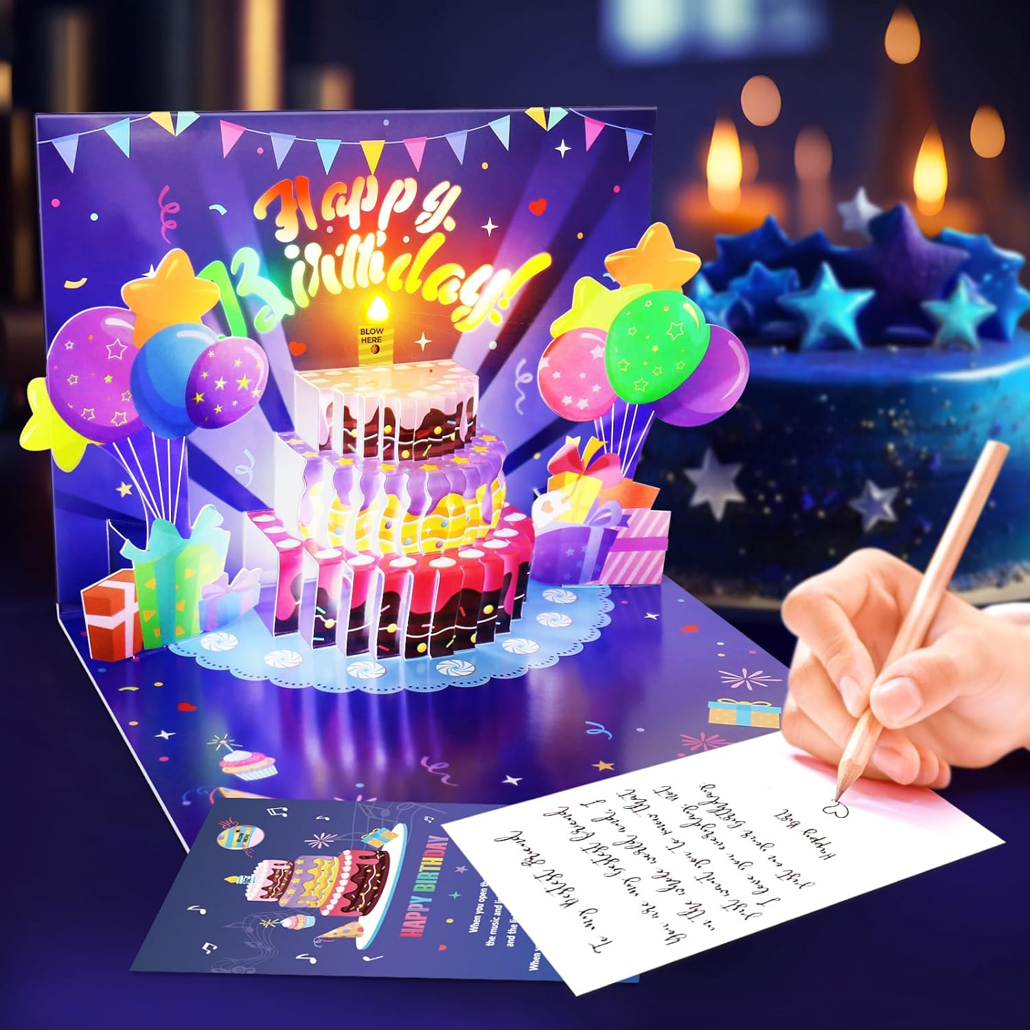 Musical Pop Up Birthday Card with Light and Candle