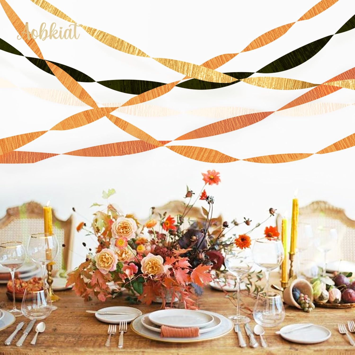 AOBKIAT Crepe Paper Streamers 5 Rolls for Fall Decorations