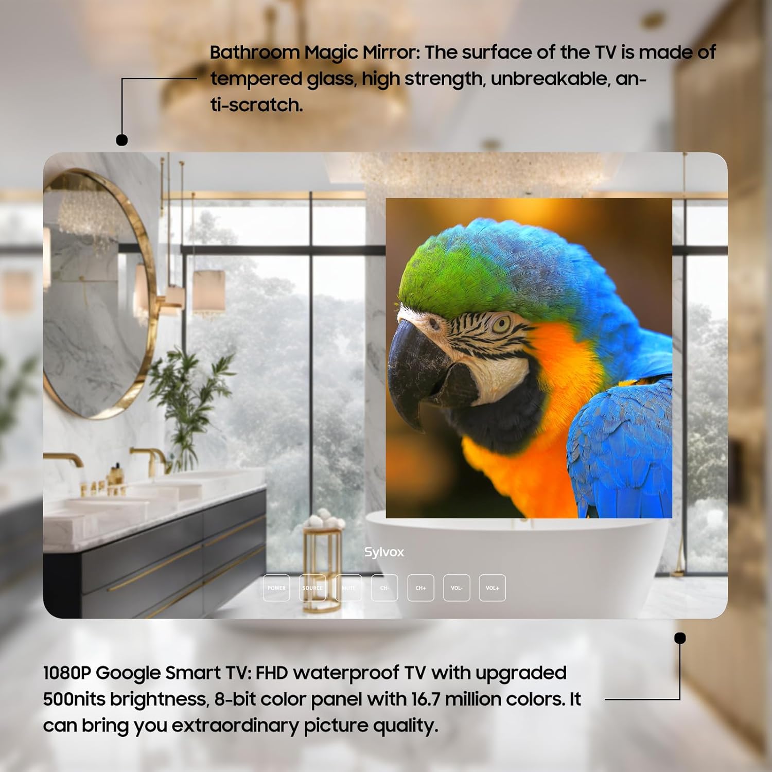 SYLVOX 19 Inch Smart TV Magic Mirror Waterproof