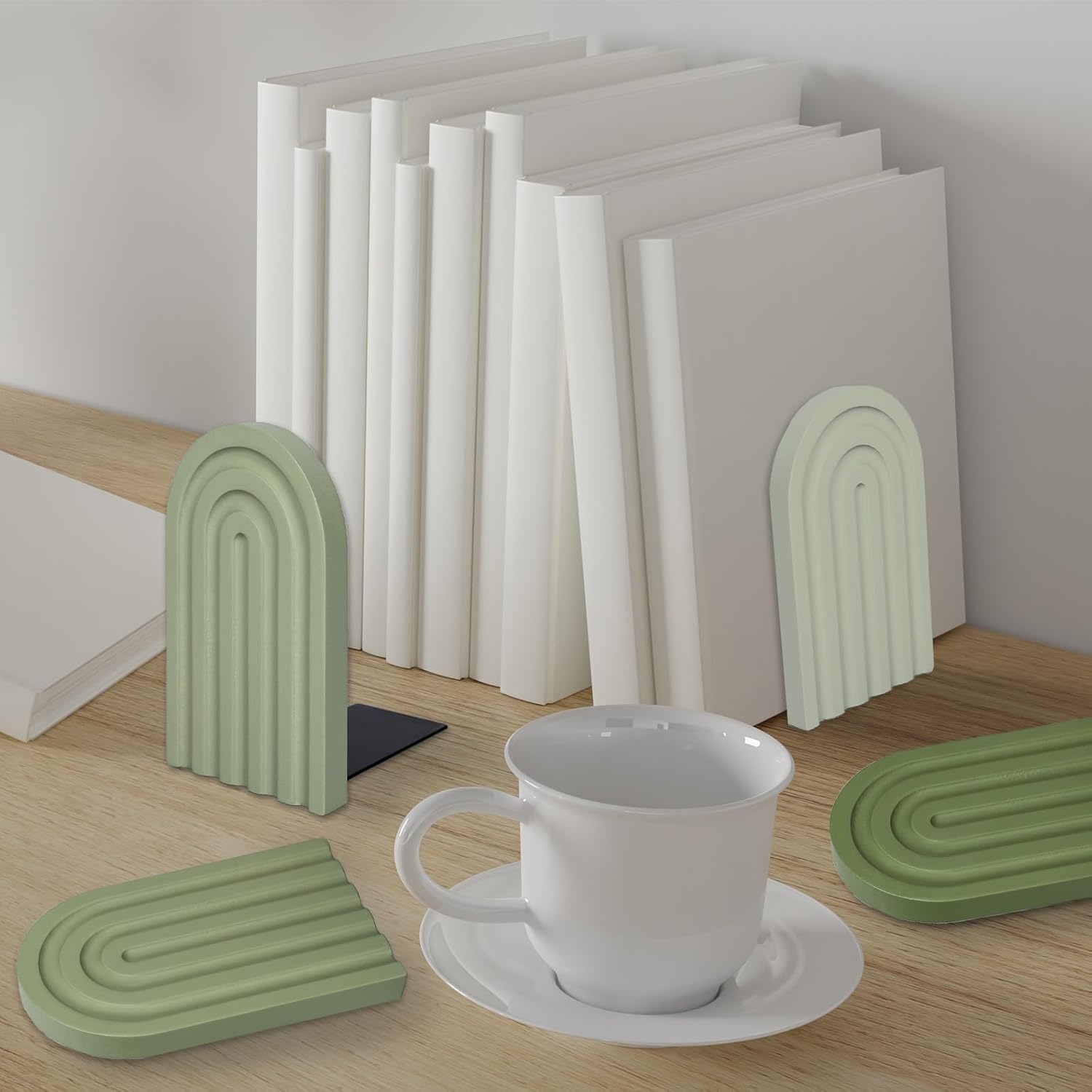 Whaline 4Pcs Rainbow Wooden Bookends for Home Office Library