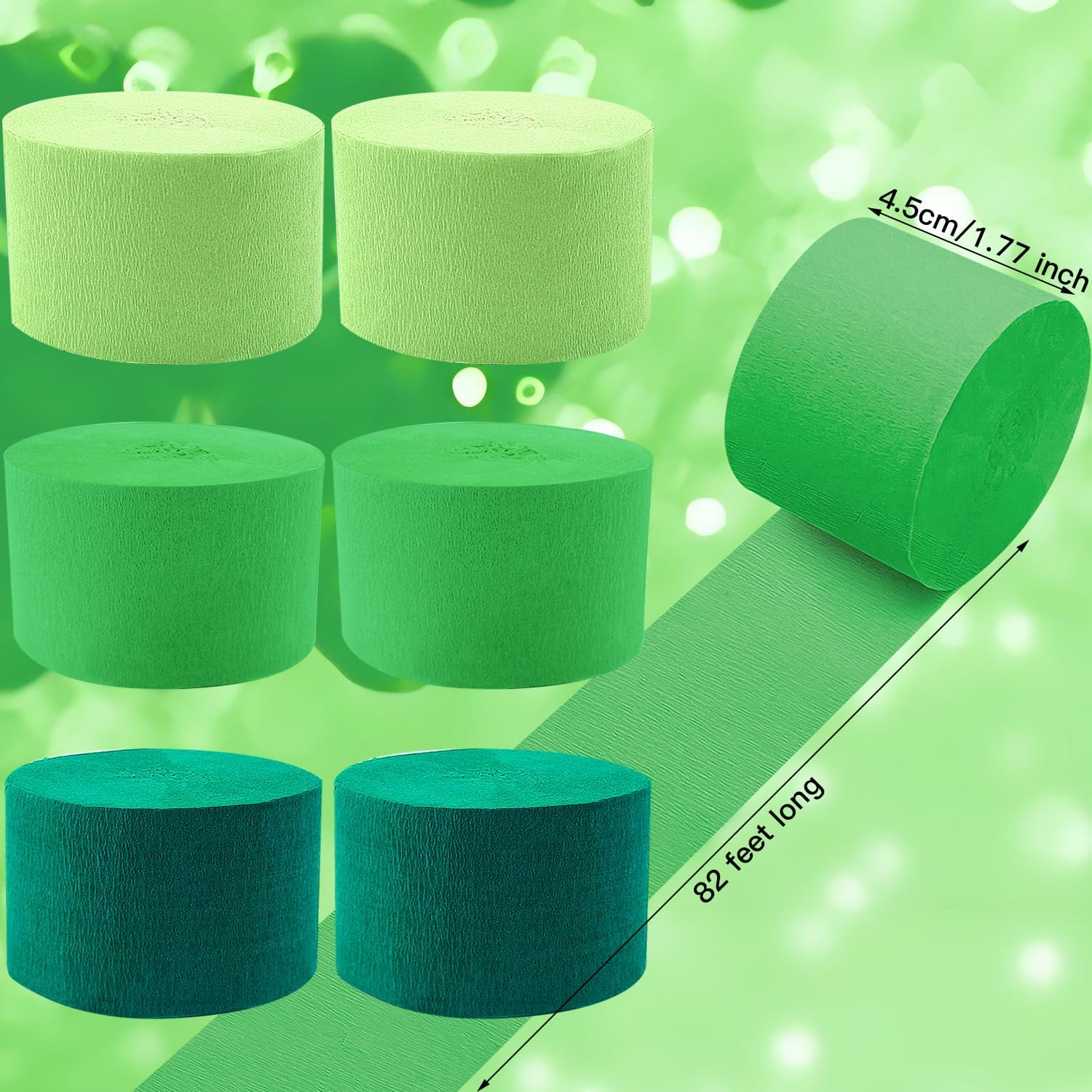 PheiLa Green Crepe Paper Streamers 6 Rolls 492ft