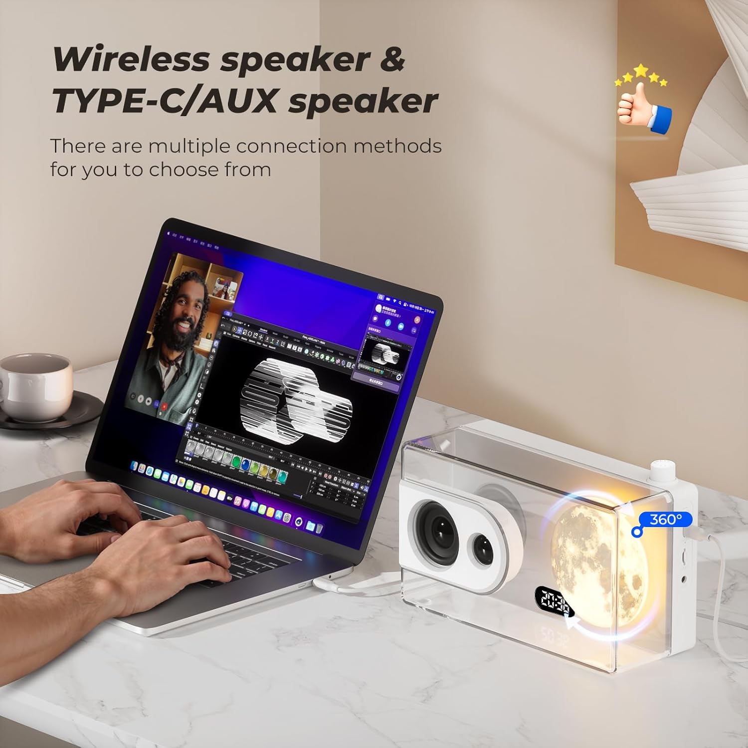 Portable Bluetooth Speaker with Lights and Subwoofer