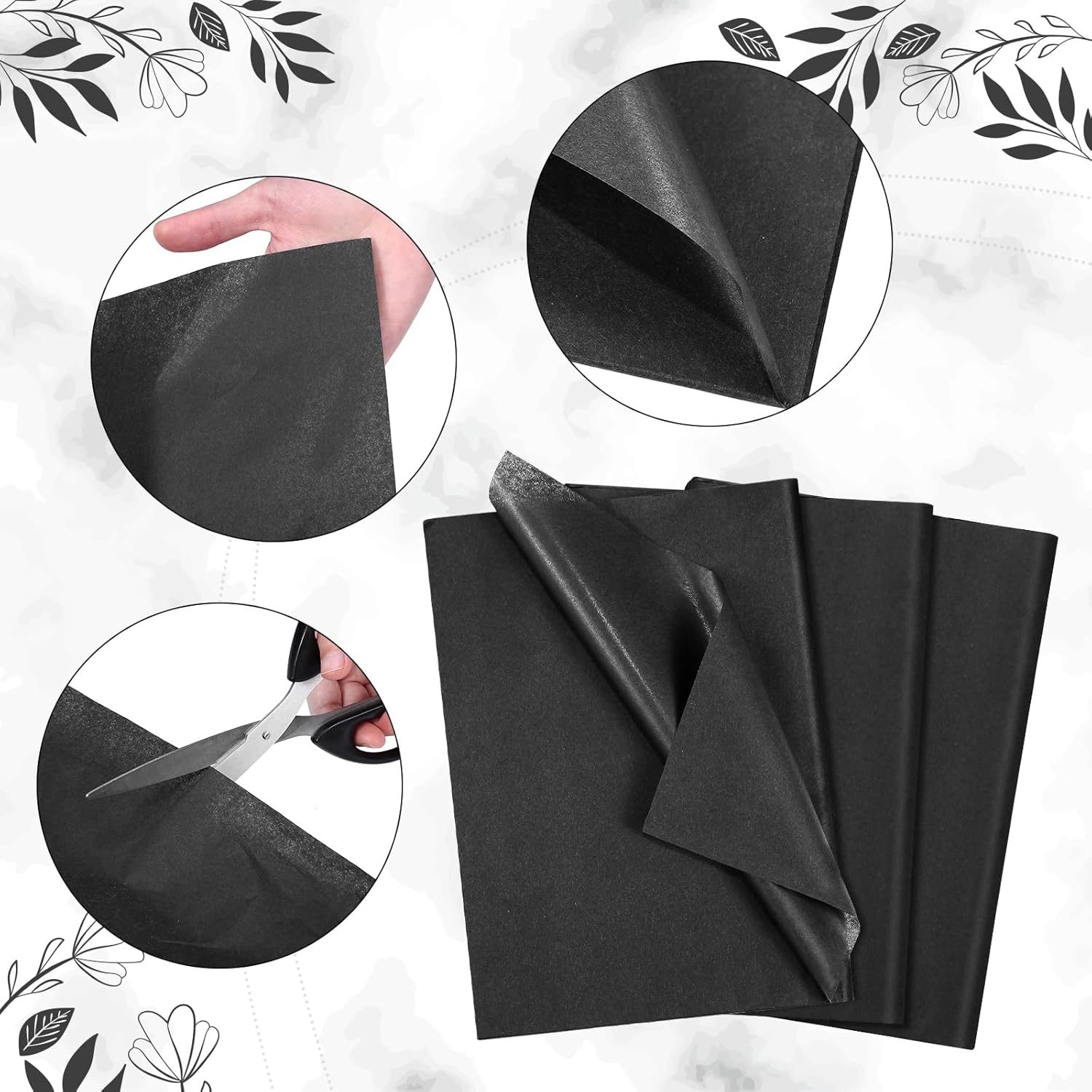 Naler Black Tissue Paper 60 Sheets 14x20 Inch for Art Crafts