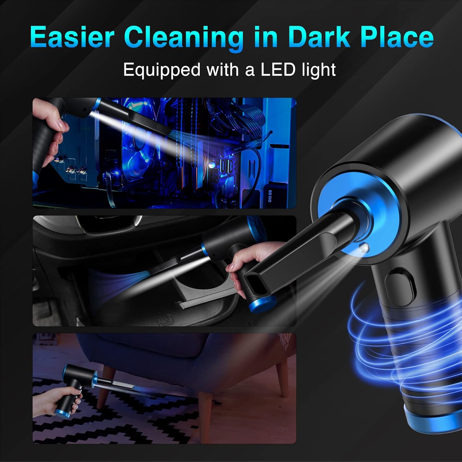 KEIMI Cordless Compressed Air Duster with LED Light