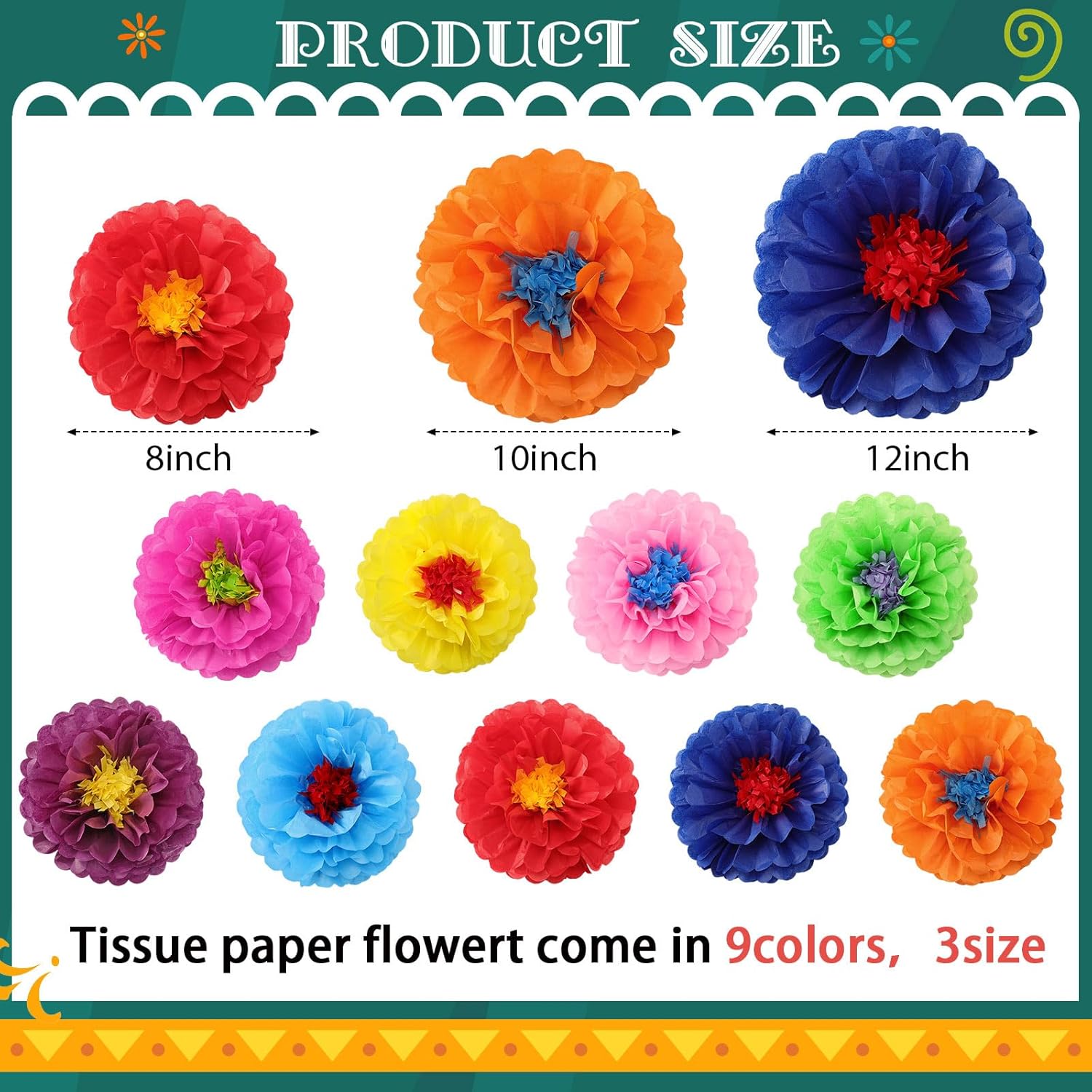 Geyee 27 Pcs Colorful Fiesta Tissue Paper Flowers