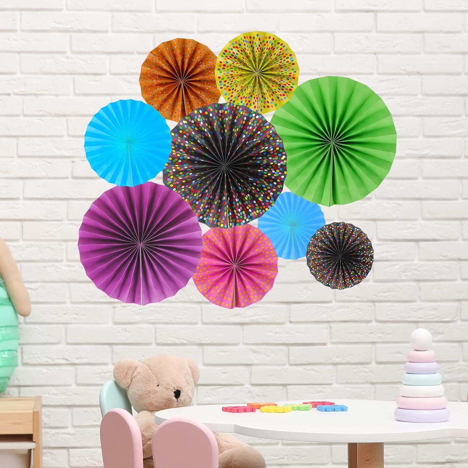 12 Piece Confetti Hanging Paper Fans for Classroom Decorations