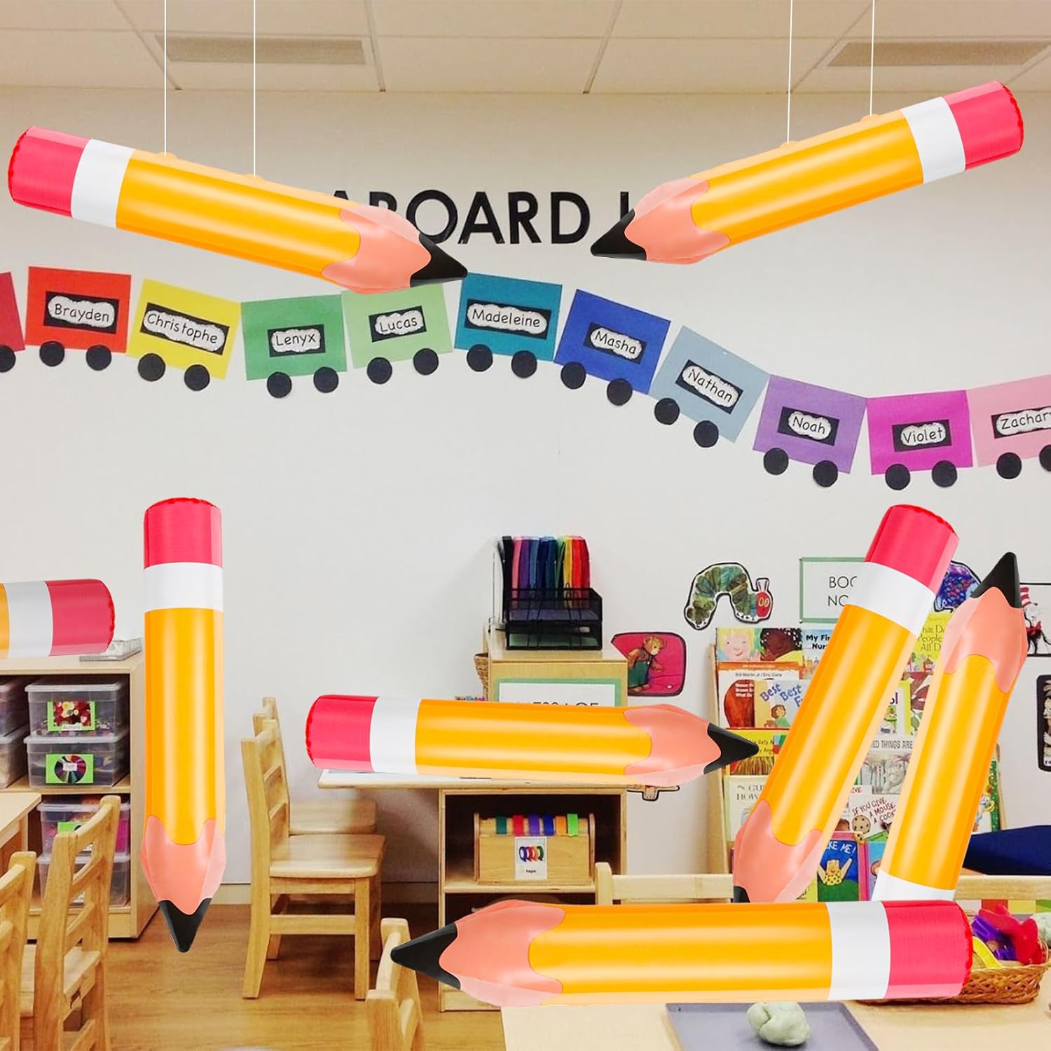 FOIMAS 6 Pack Giant Inflatable Pencils 275 Inch Yellow Decor