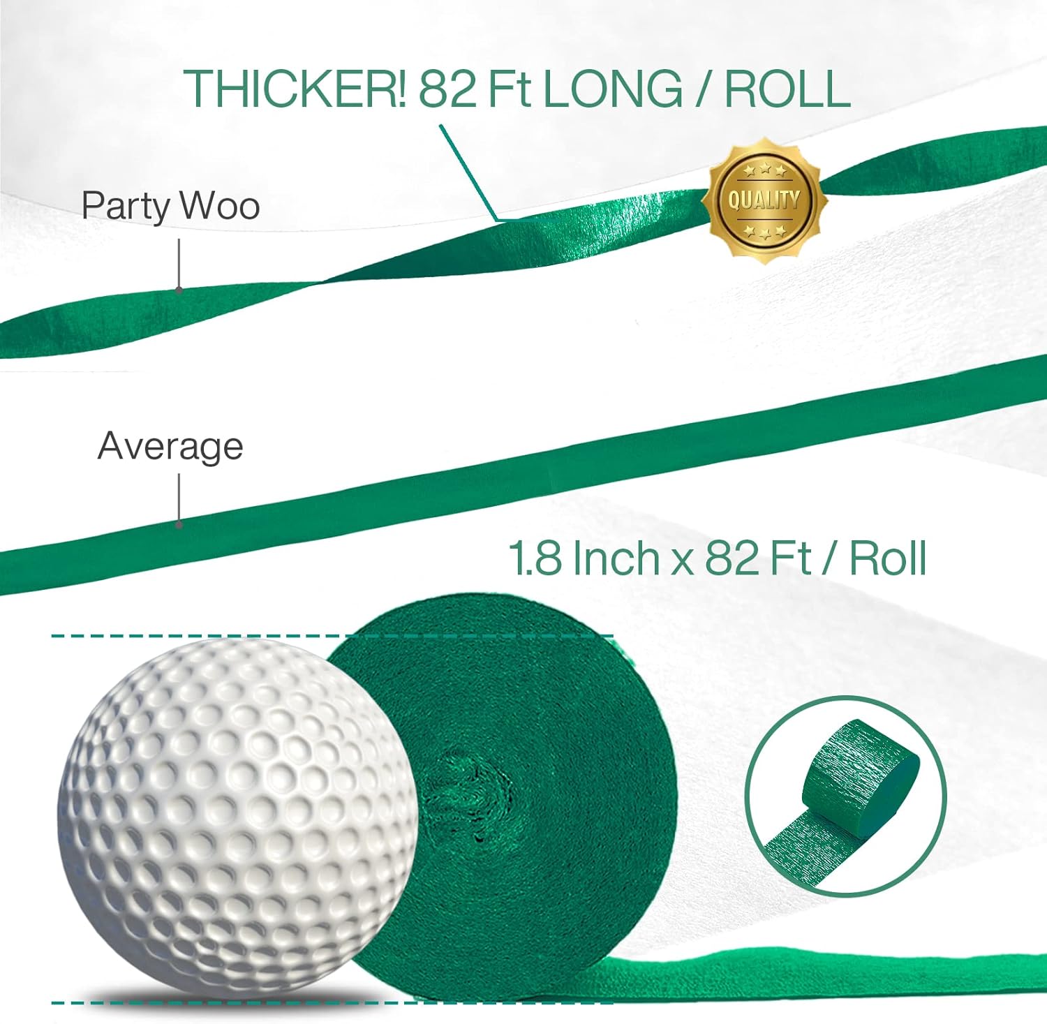 PartyWoo Crepe Paper Streamers Green 4 Rolls 328ft