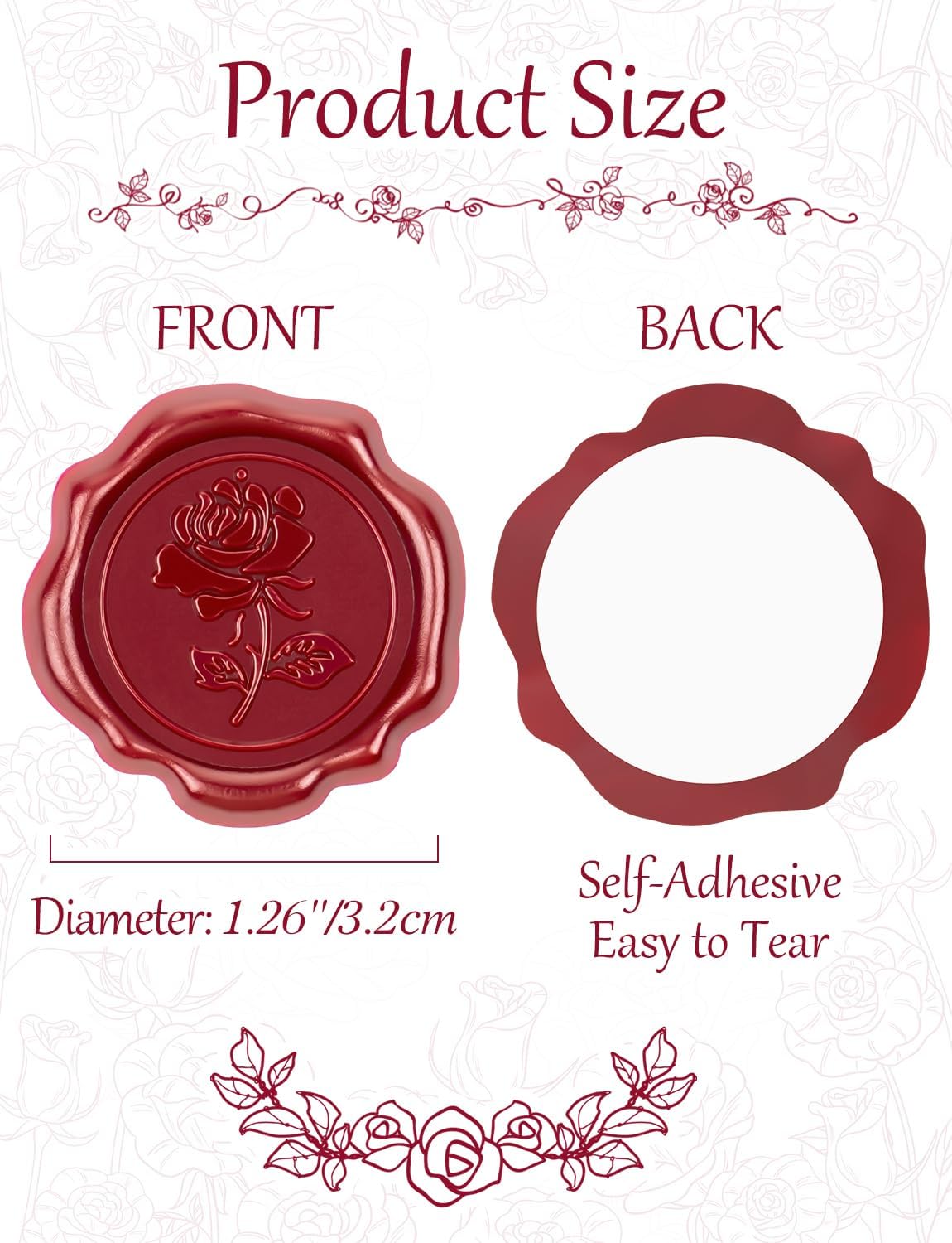 55 Pcs Red Rose Wax Seal Stickers for Envelopes and Invitations