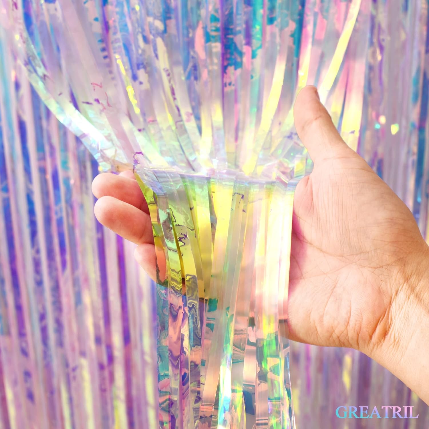 GREATRIL Iridescent Party Streamers Backdrop 2 PCS