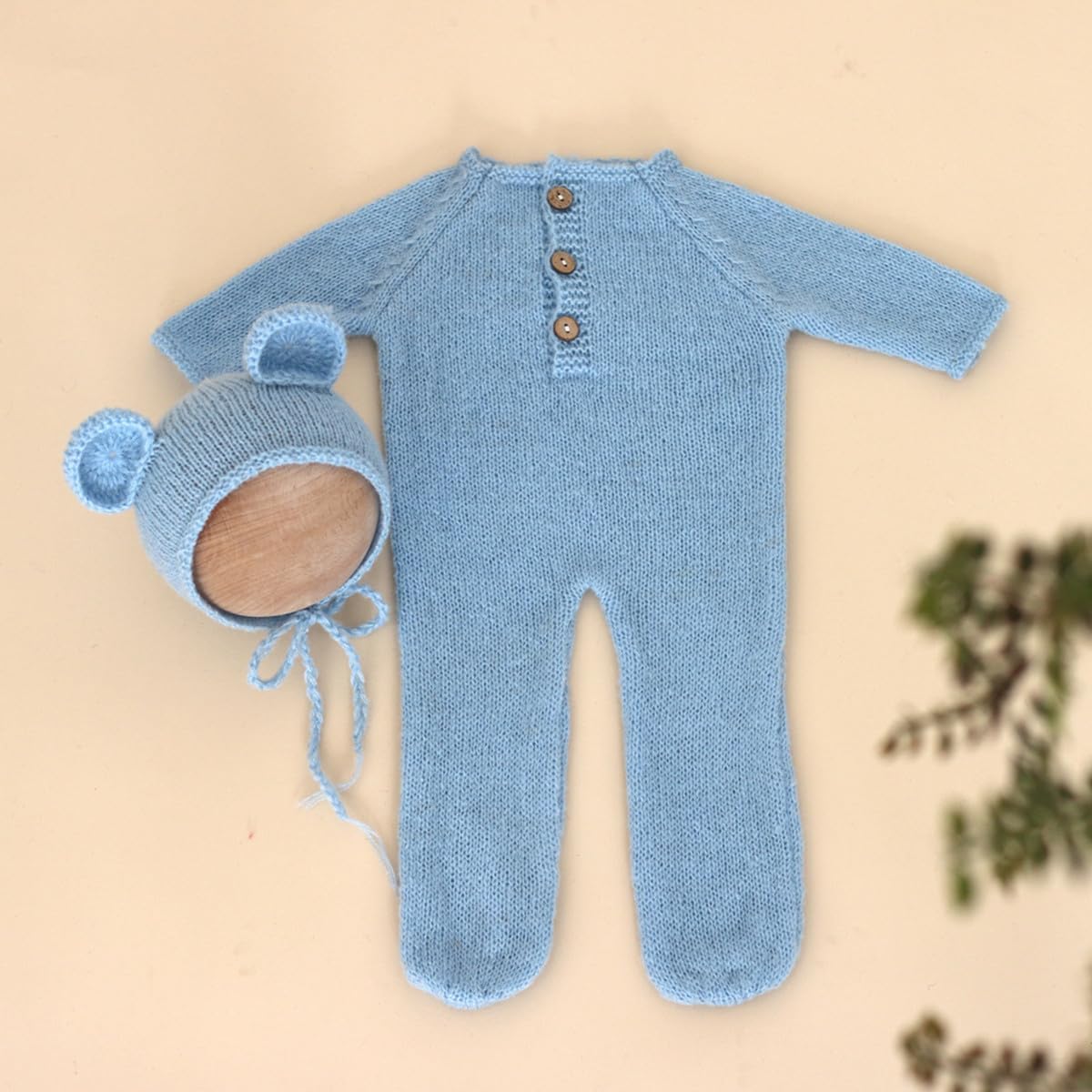 Vomdrok Newborn Baby Photo Props Blue Hat and Romper