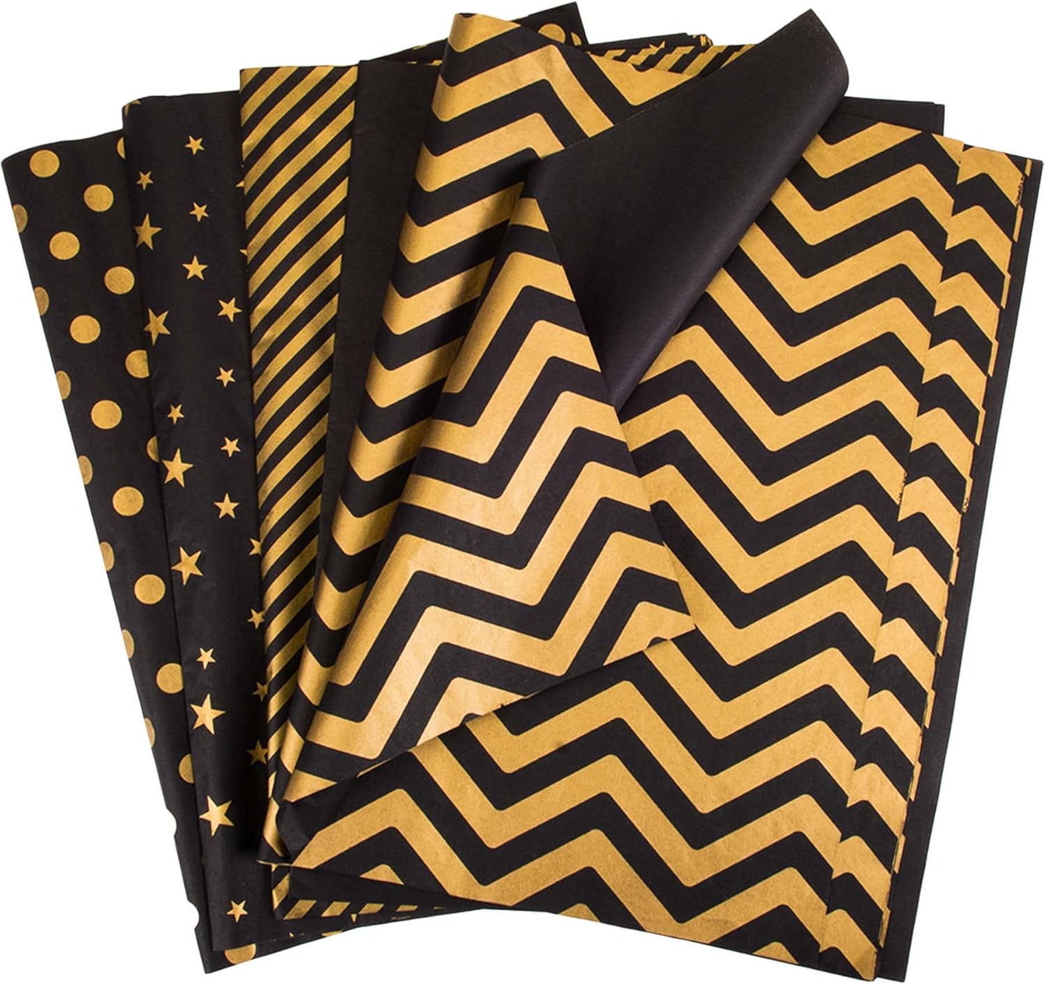 Larcenciel 50 Sheets Black Gold Tissue Paper 5 Styles for Gift Wrapping