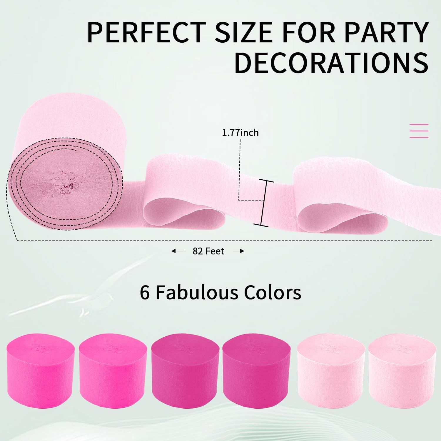 Crepe Paper Streamers - 6 Rolls 492ft Pink Party Decorations