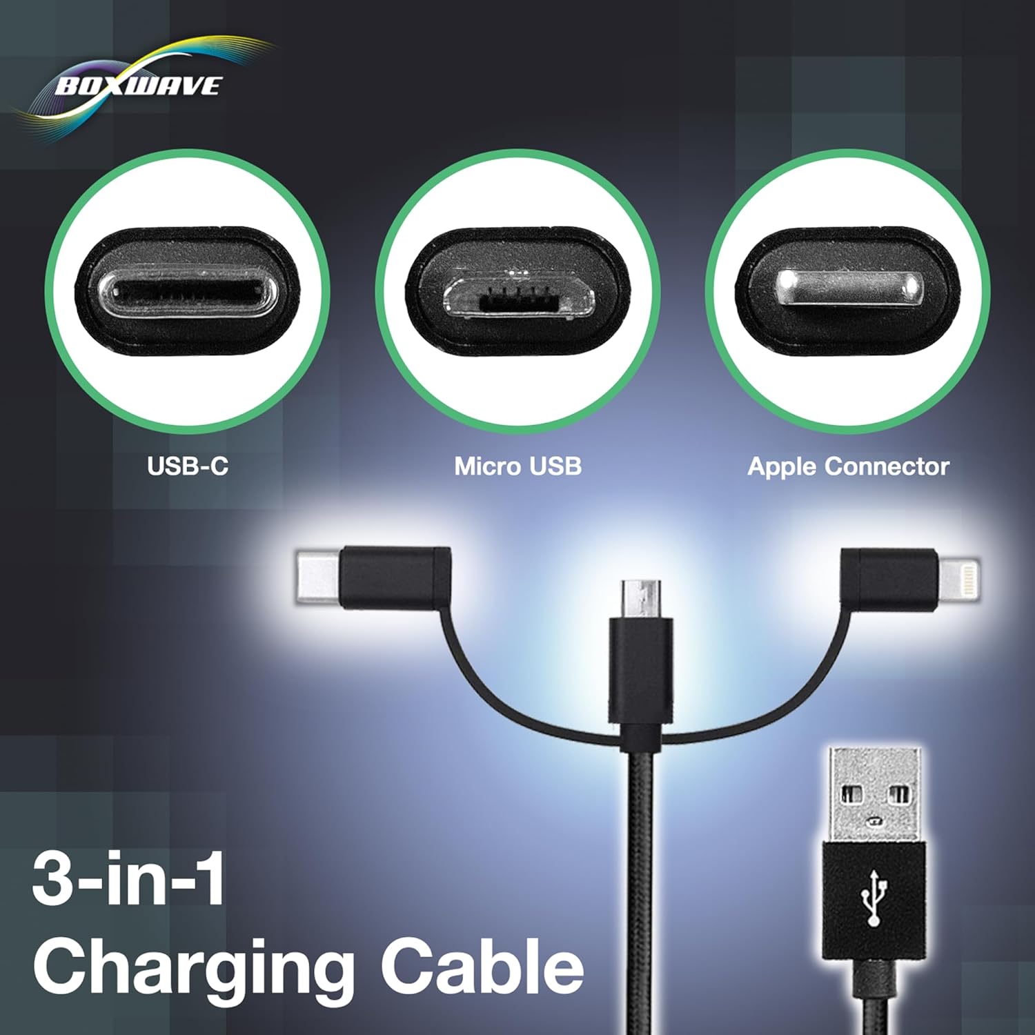 BoxWave AllCharge 3-in-1 USB Cable - Jet Black