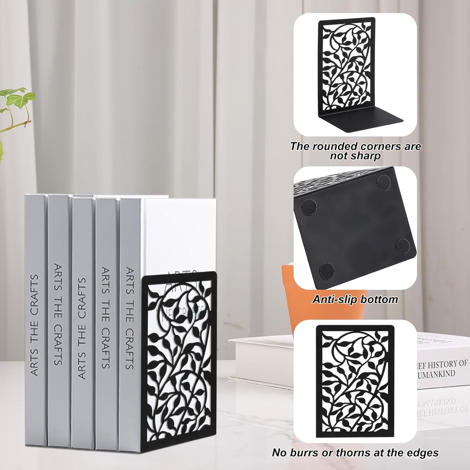 1 Pair Metal Bookends with Tree Design for Heavy Books