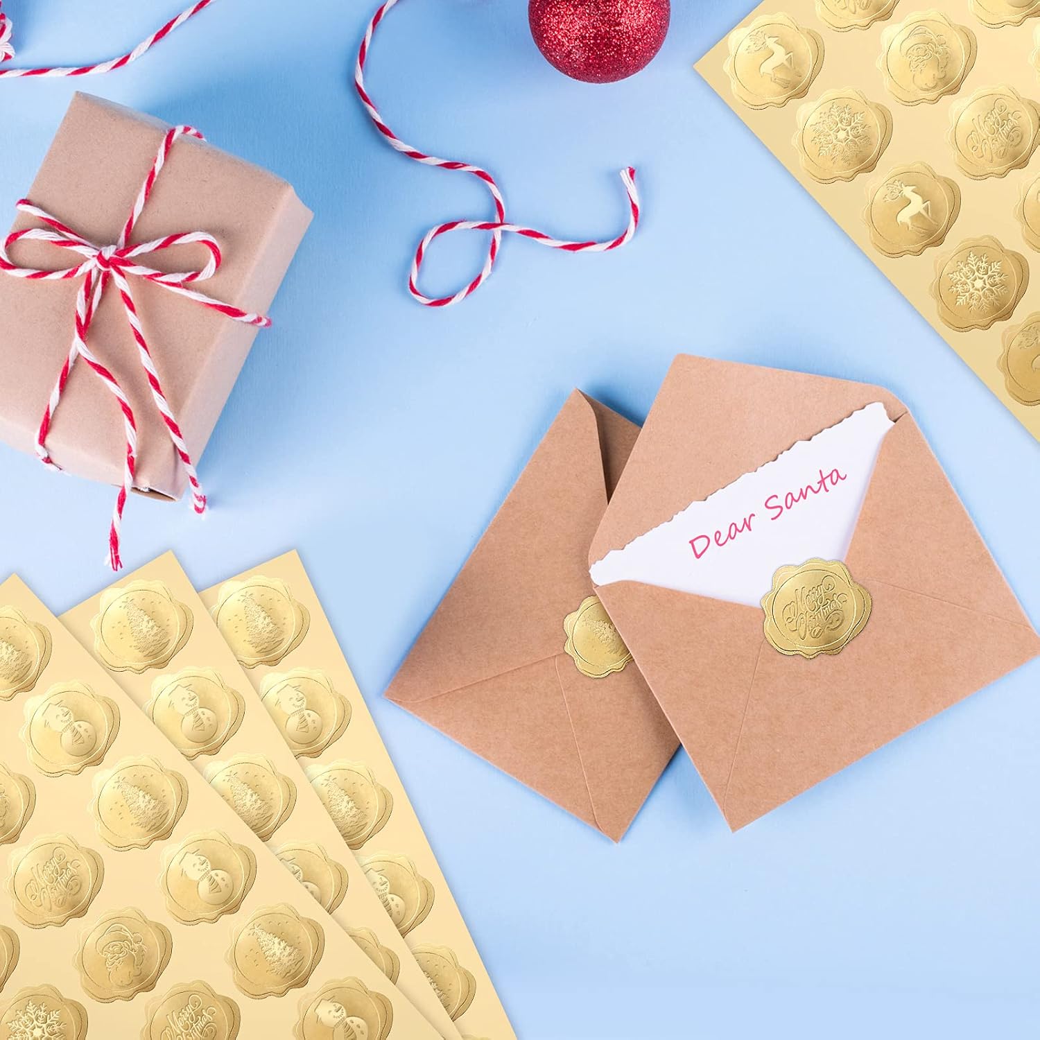 480 Pcs Gold Foil Christmas Envelope Stickers
