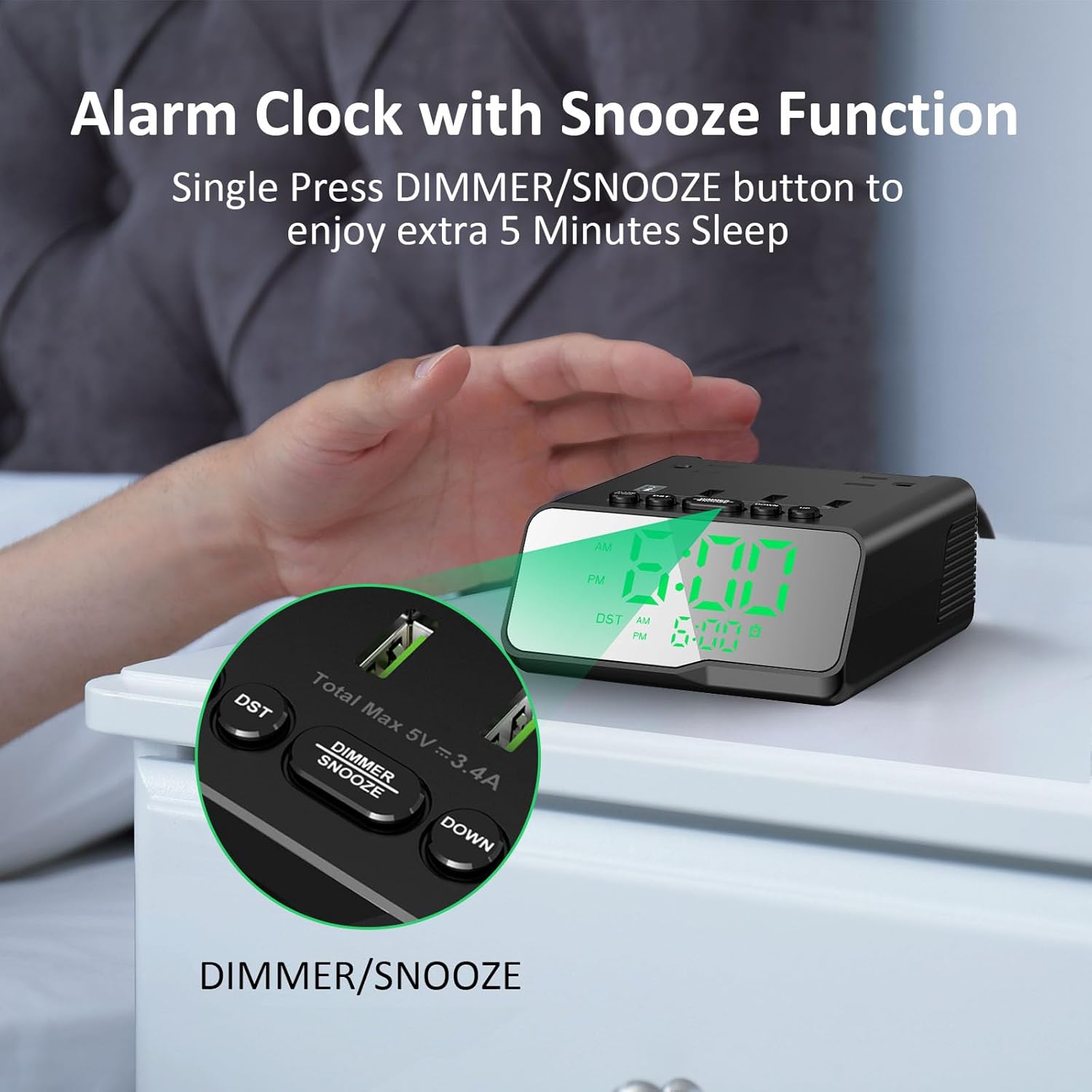 Kungfuking Electronic Alarm Clock with USB Power Strip