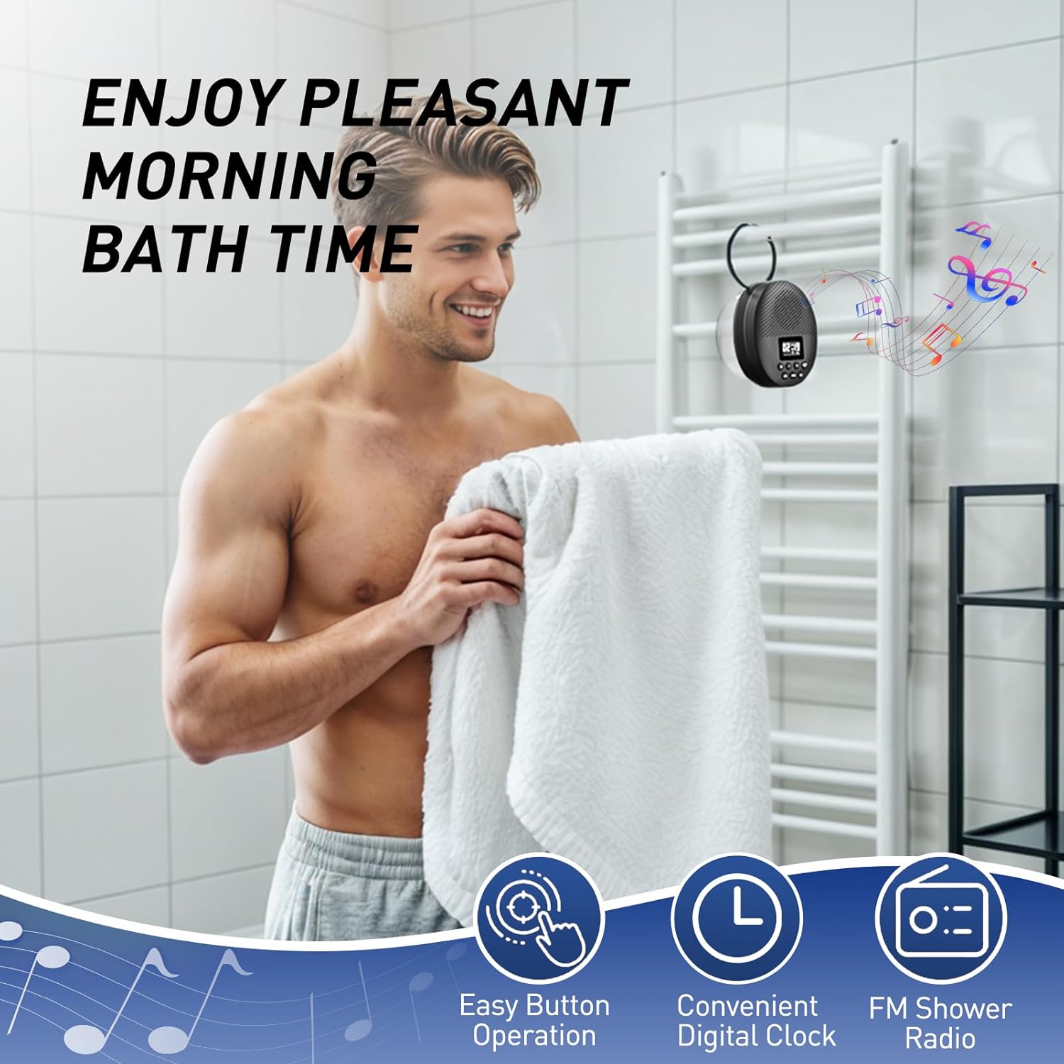 AGPTEK Waterproof Bluetooth Shower Speaker with LCD Display