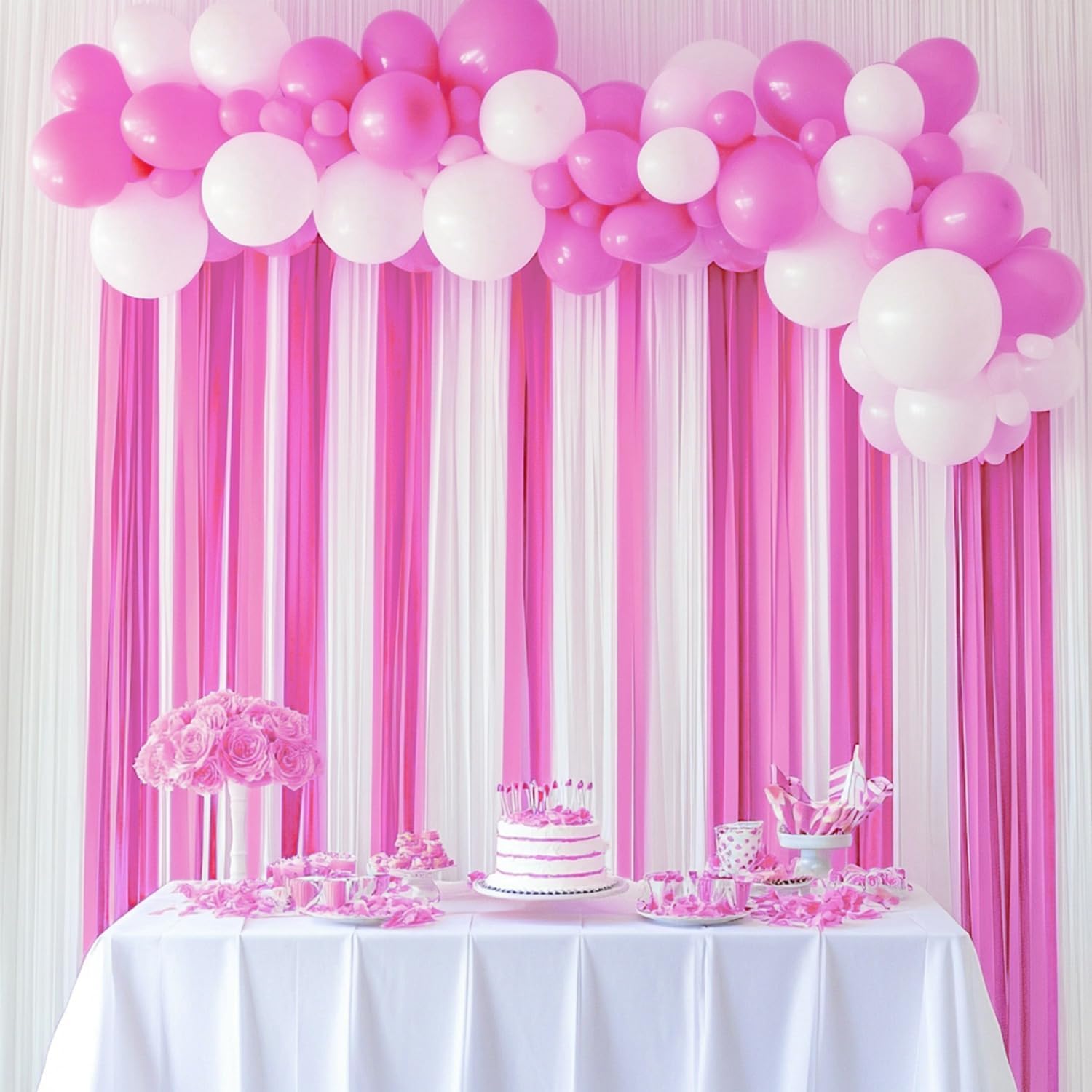 6 Crepe Paper Streamer Rolls Pink White Party Decorations