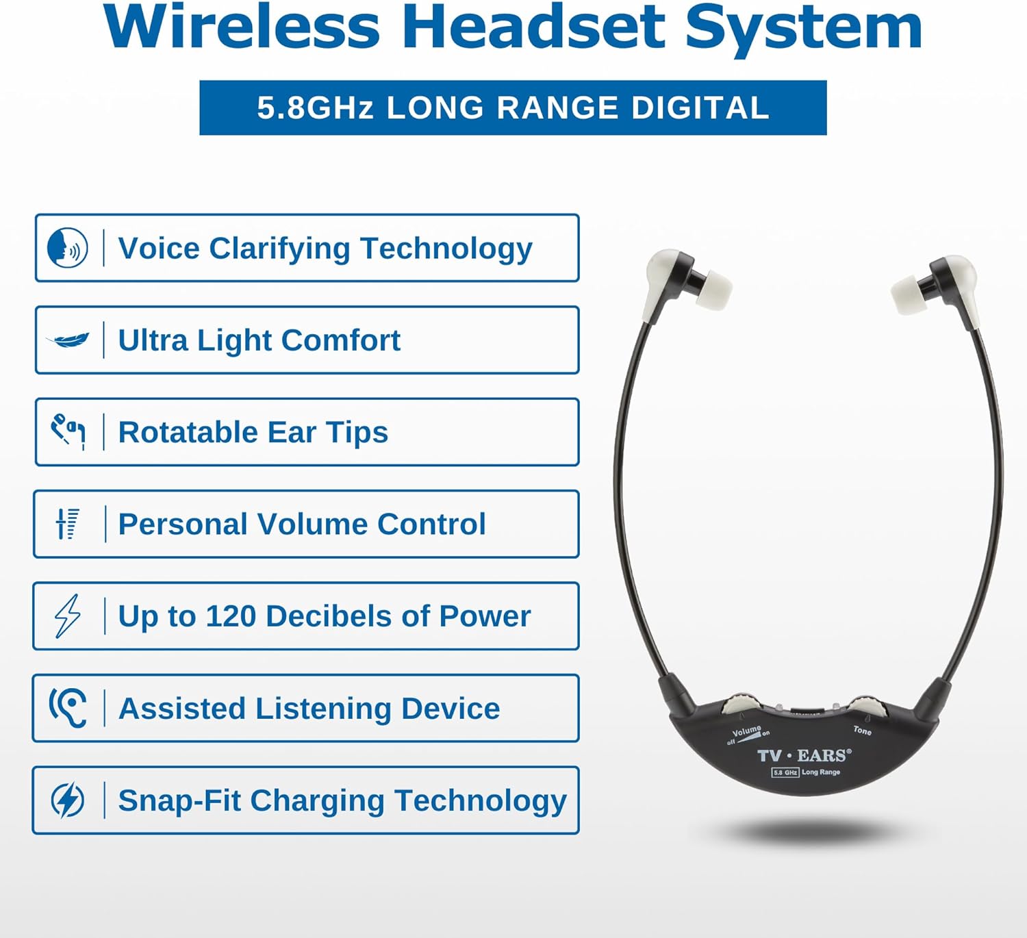 TV Ears Long Range Digital Wireless Headset System 1 Pair