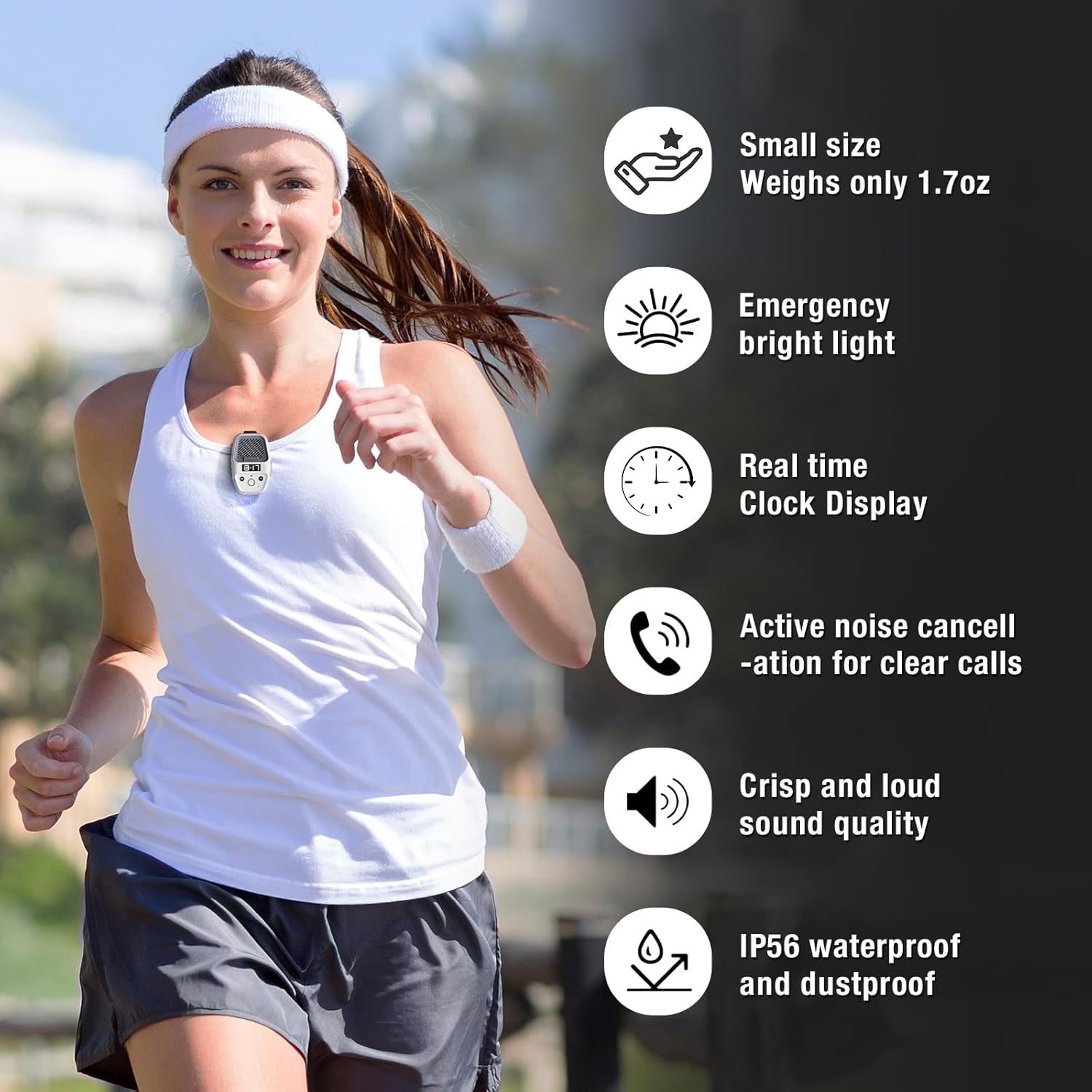 Wearable Bluetooth Speaker with LED Lighting and Clock Display