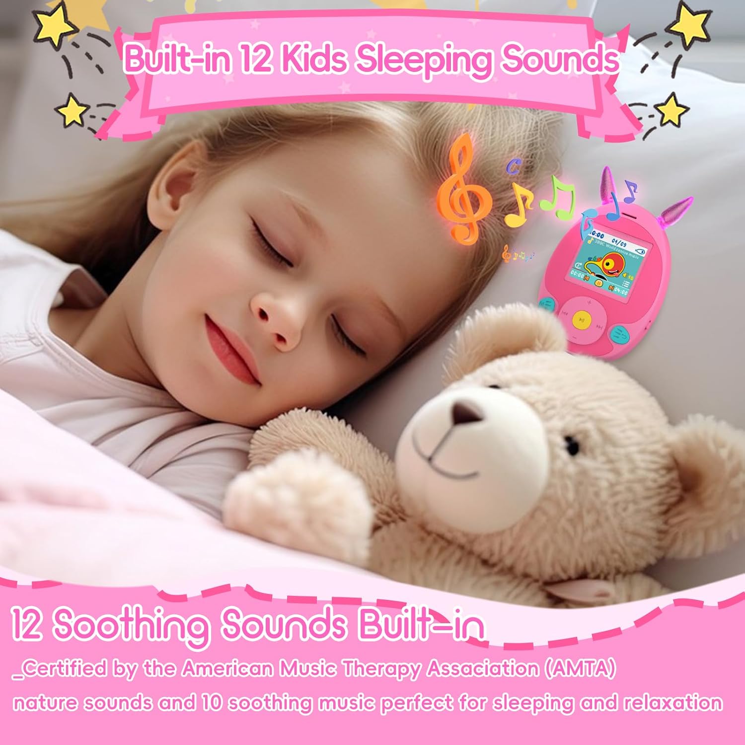 Wiwoo 64GB Kids MP3 Player with Bluetooth and LED Lights