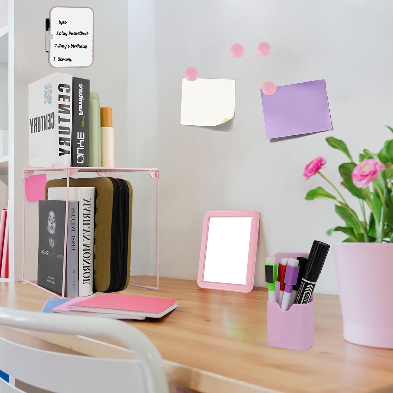 Pink Locker Accessories with Shelf Mirror and Whiteboard