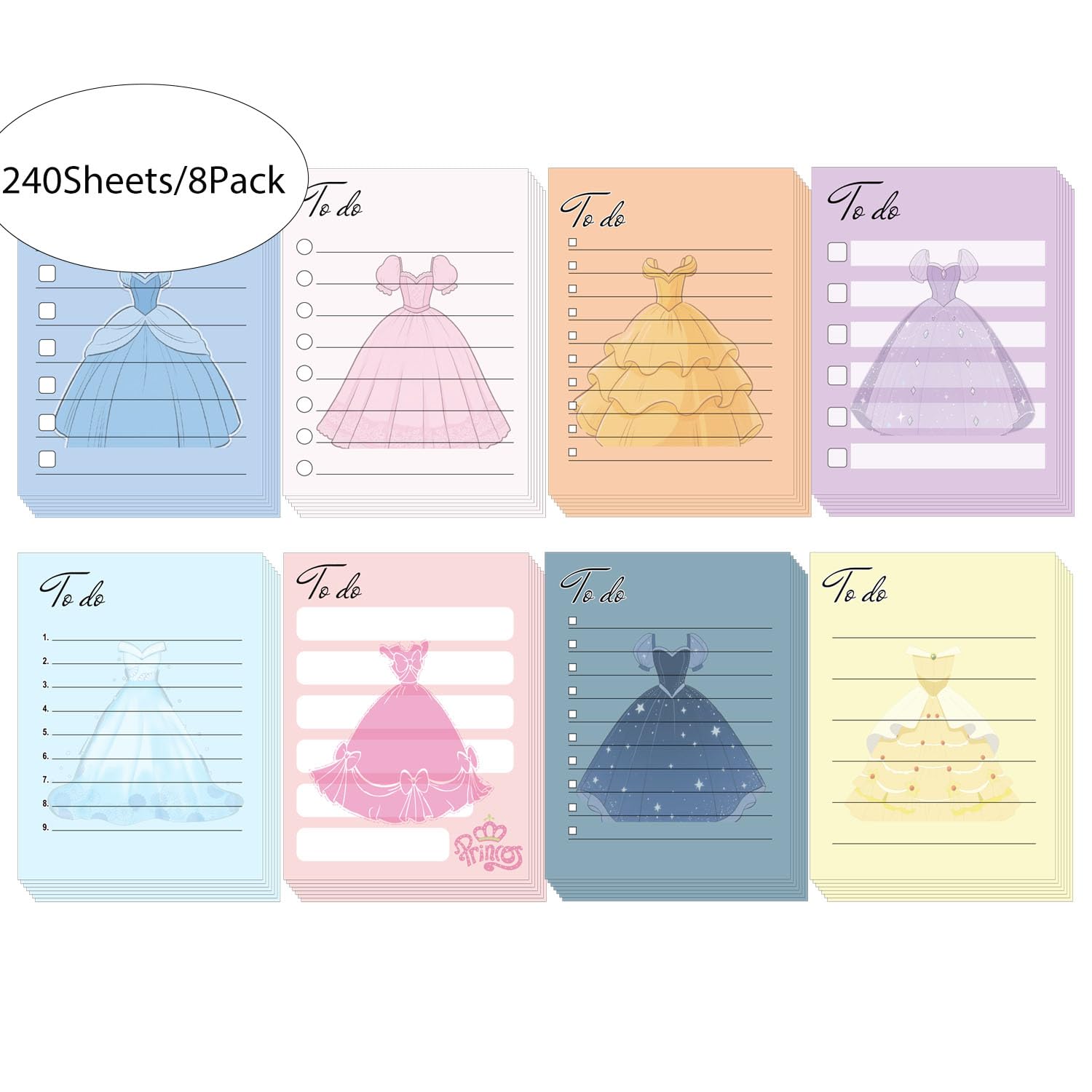Princess Theme Daily Checklist Notebooks 8 Pack