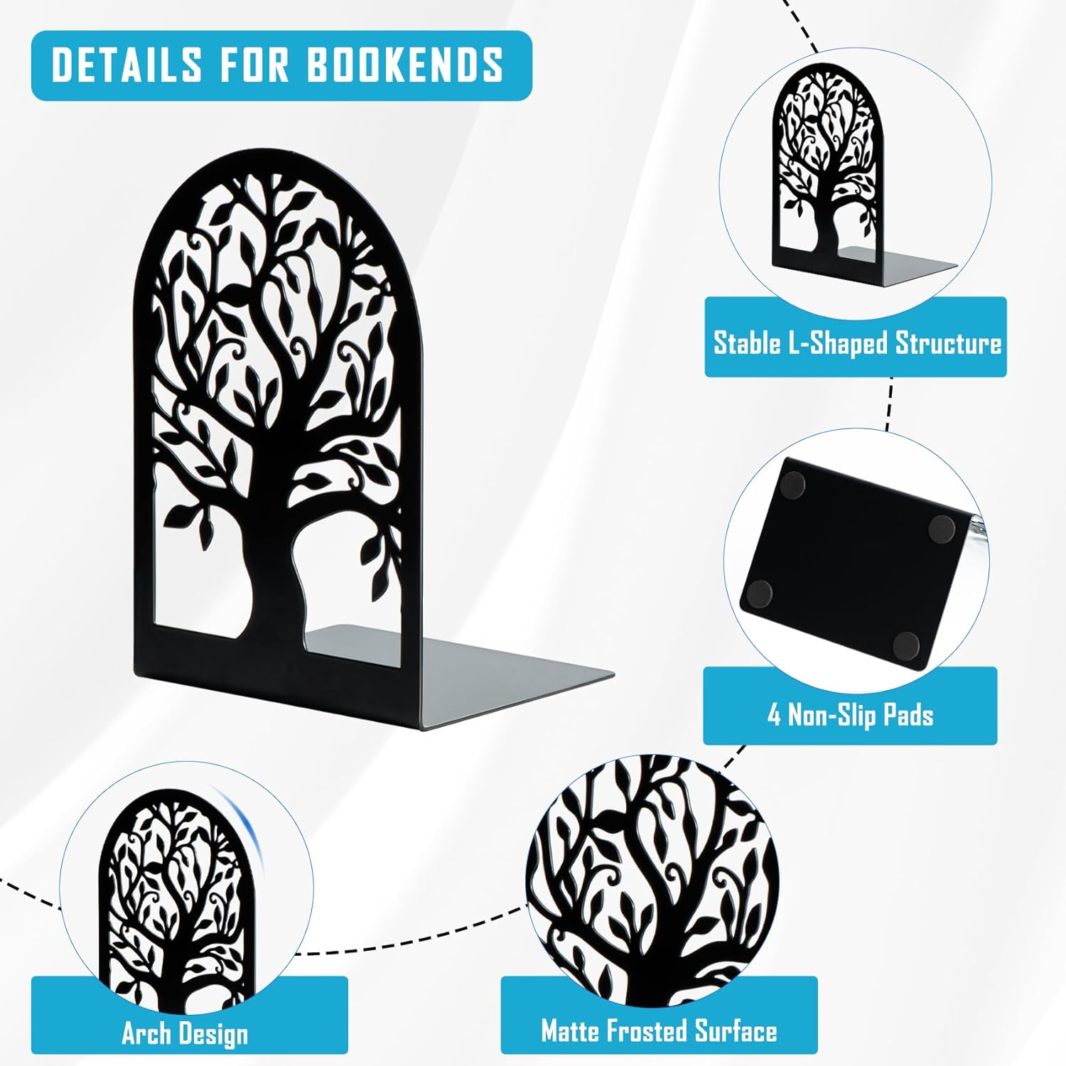 HappyHapi Book Ends Set 10 Pcs Modern Tree Design
