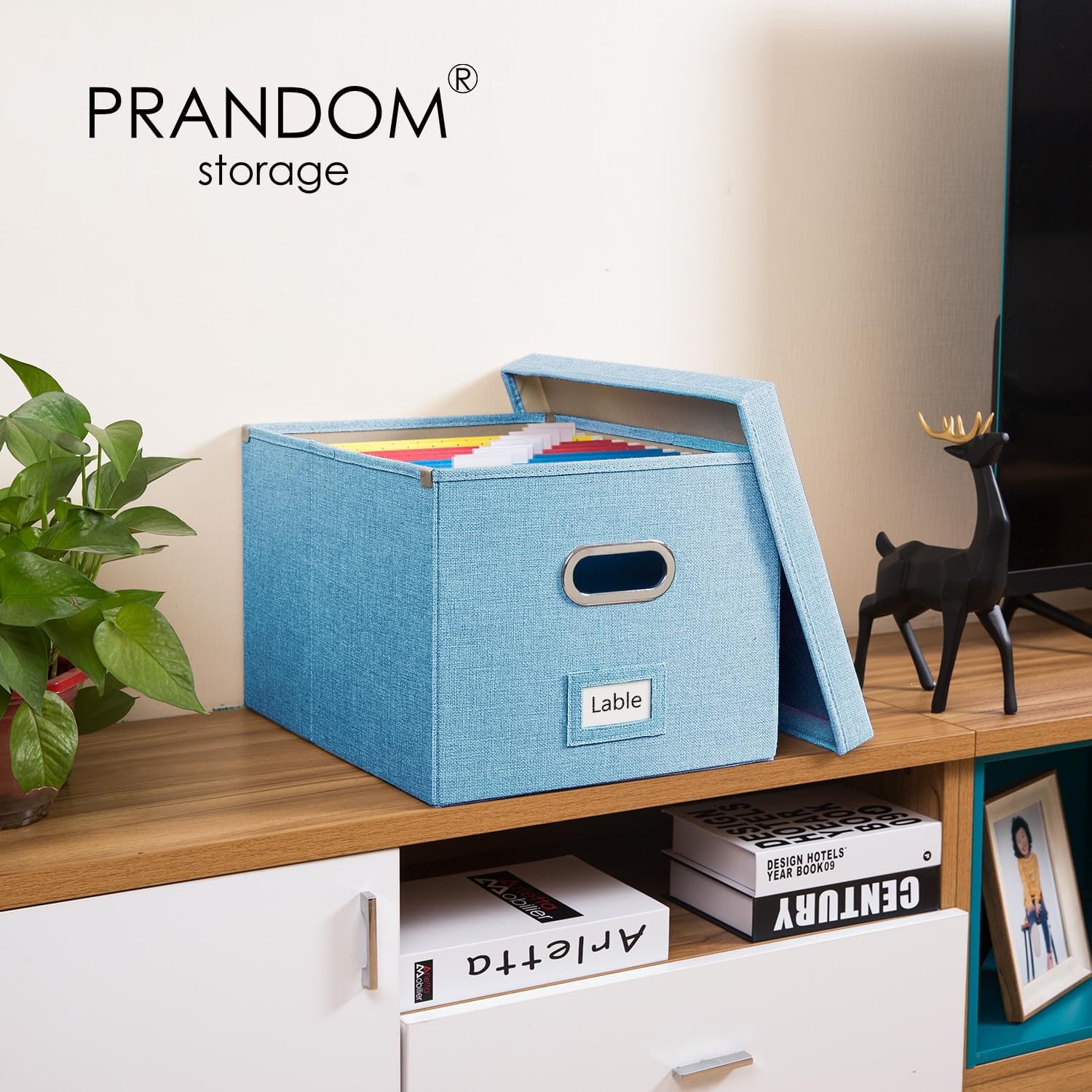 PRANDOM File Organizer Box - Collapsible Letter Legal Blue Storage with Lids