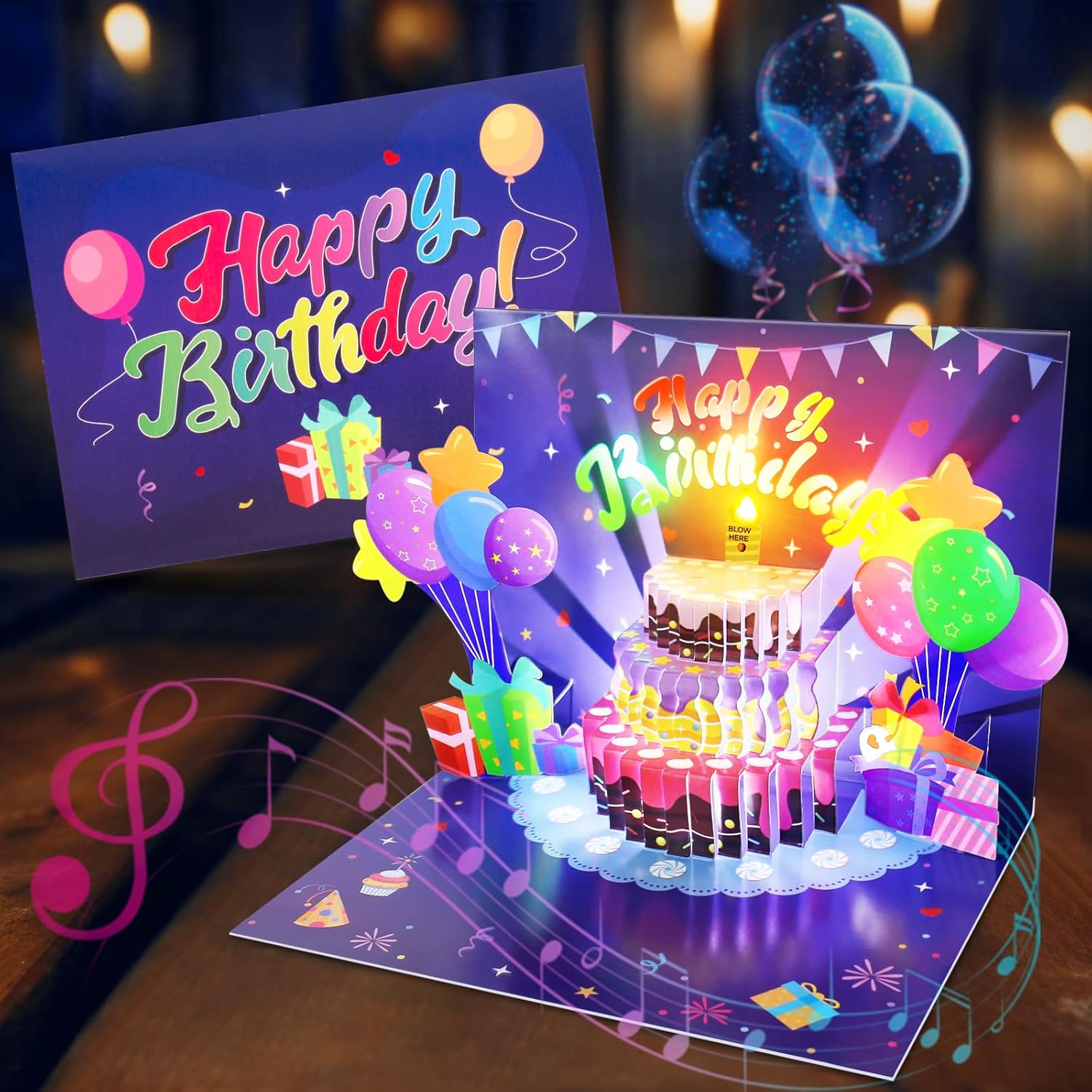 Musical Pop Up Birthday Card with Light and Candle