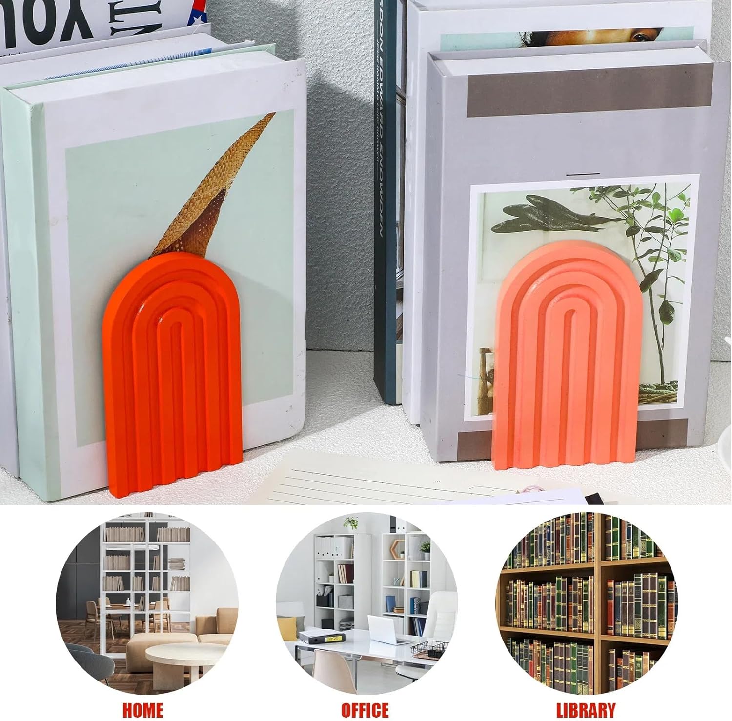 Harloon 4 Pcs Rainbow Boho Bookends for Shelves