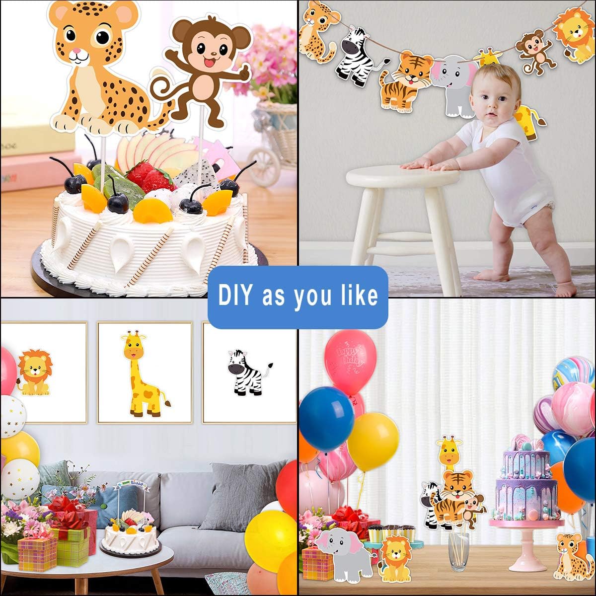 Zoo Animal Cutouts for Baby Shower Birthday Bulletin Board 21 Count